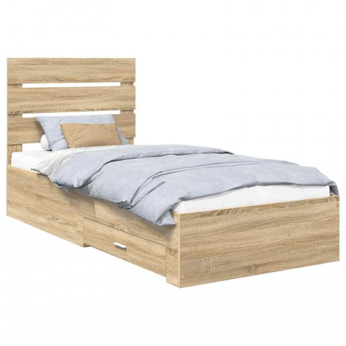 Sengestel med opbevaring 75 x 190 cm - sonoma eg/sølv