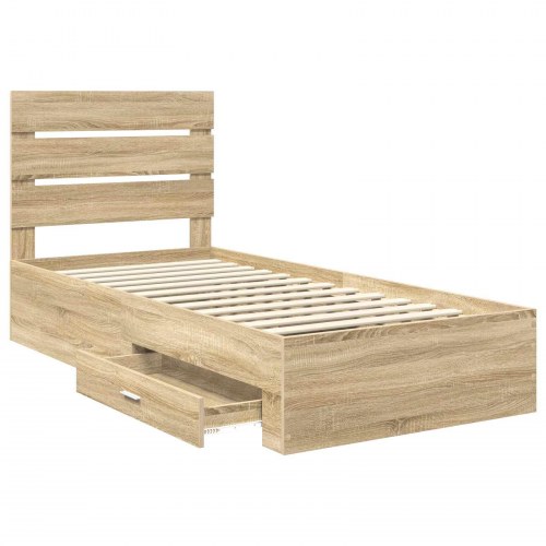 Sengestel med opbevaring 75 x 190 cm - sonoma eg/sølv