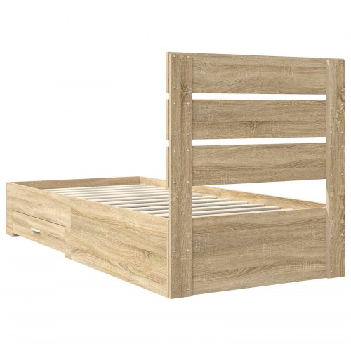 Sengestel med opbevaring 75 x 190 cm - sonoma eg/sølv