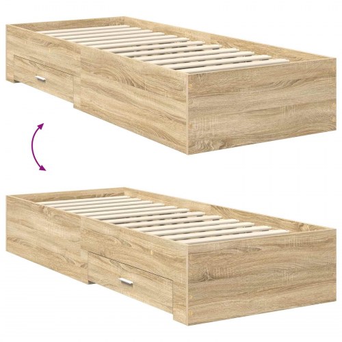Sengestel med opbevaring 75 x 190 cm - sonoma eg/sølv