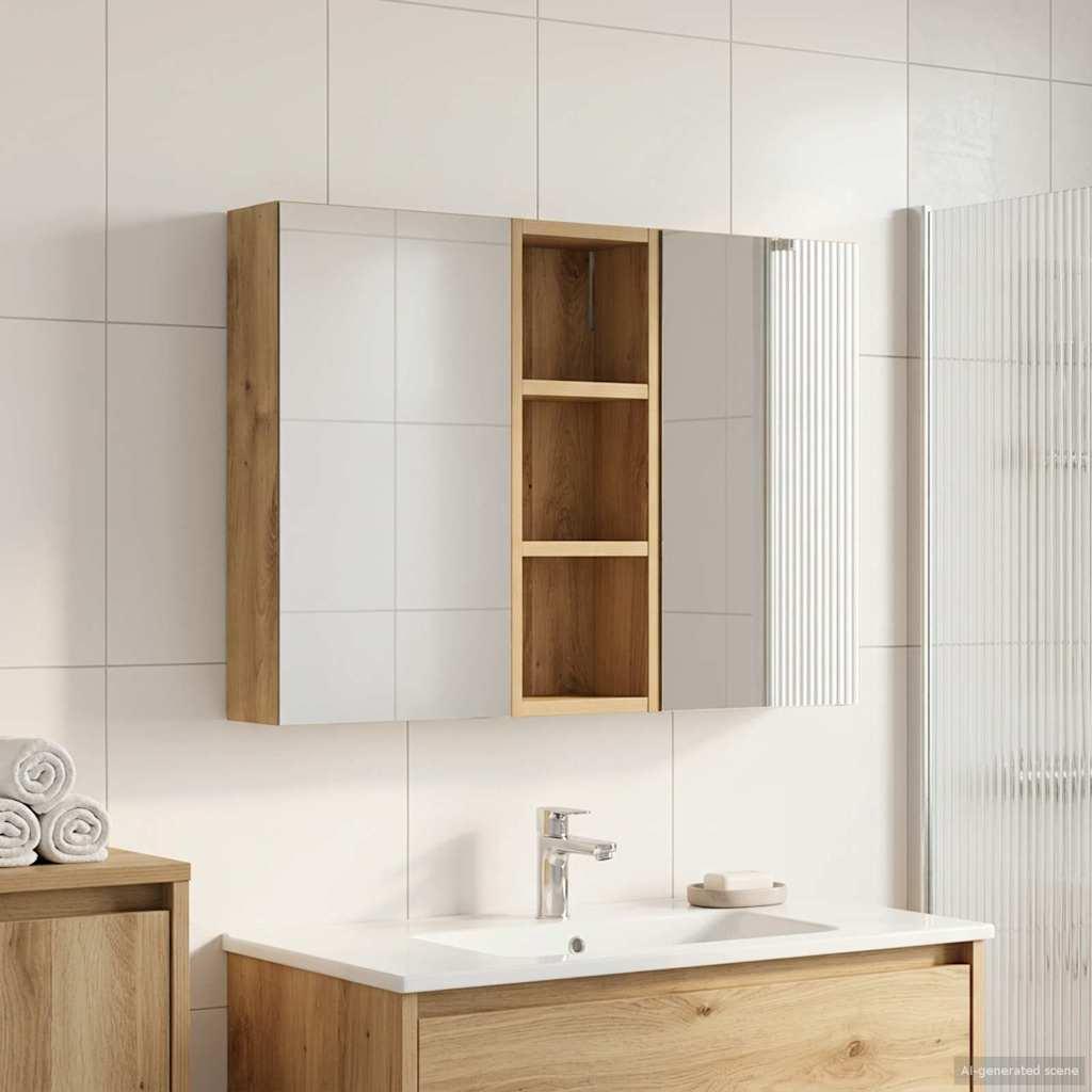 Badeværelsesskabsæt 3 stk 80 x 10,5 x 50 cm Konstrueret træ billede