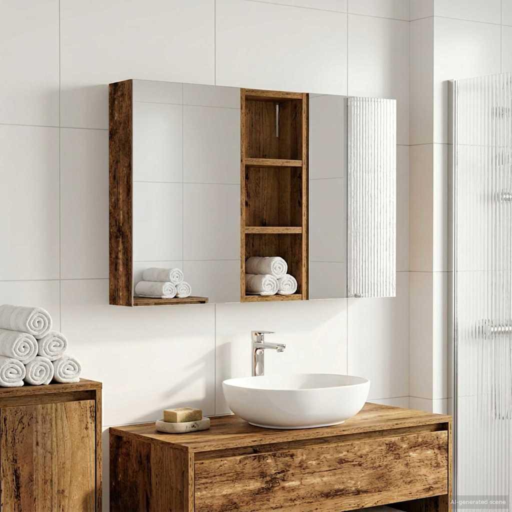Badeværelsesskabsæt 3 stk 80 x 10,5 x 50 cm Konstrueret træ billede