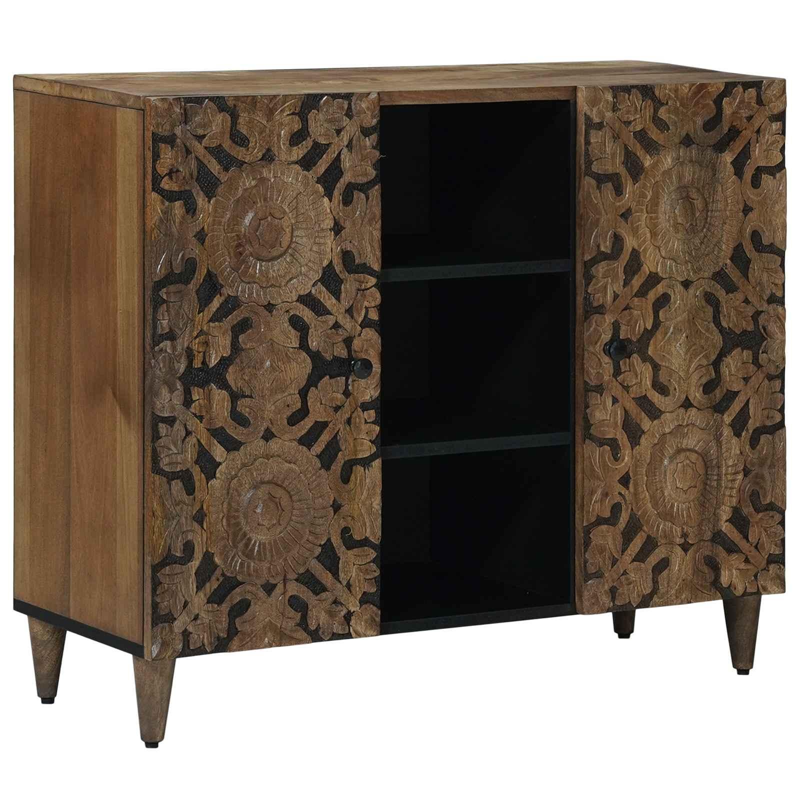 Sidebord/skænk med hylde - brun 90 × 33,5 × 75 cm i massivt mangotræ billede