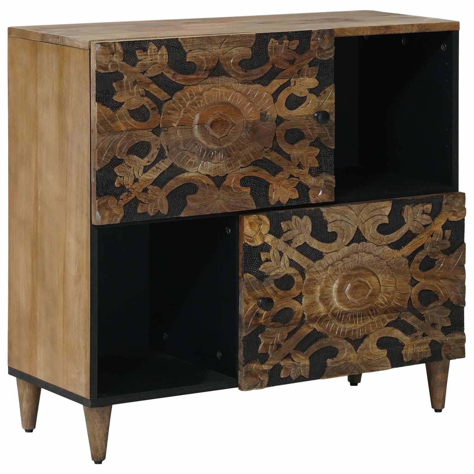 Sidebord med dør - brun 80 × 33,5 × 75 cm i massivt mangotræ billede