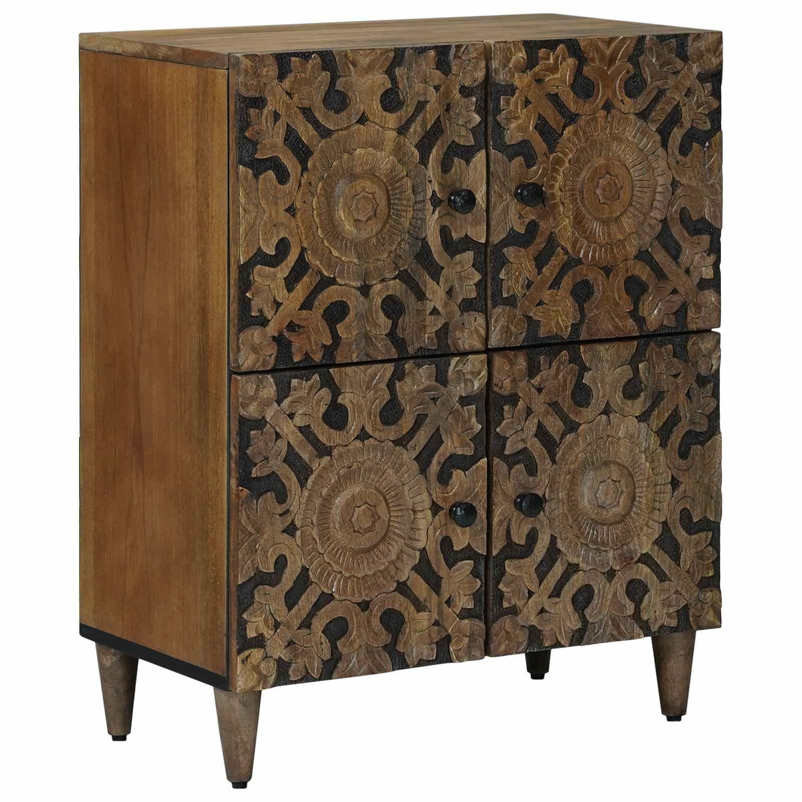 Sidebord med døre - brun 60 × 33,5 × 75 cm i massivt mangotræ billede