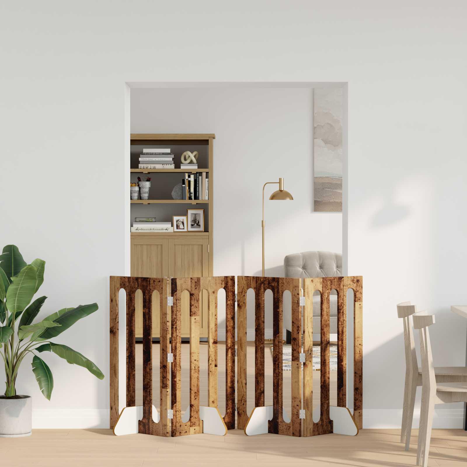 Foldbar hundegård 4 stk Egetræ 201 x 38 x 90 cm Konstrueret træ billede