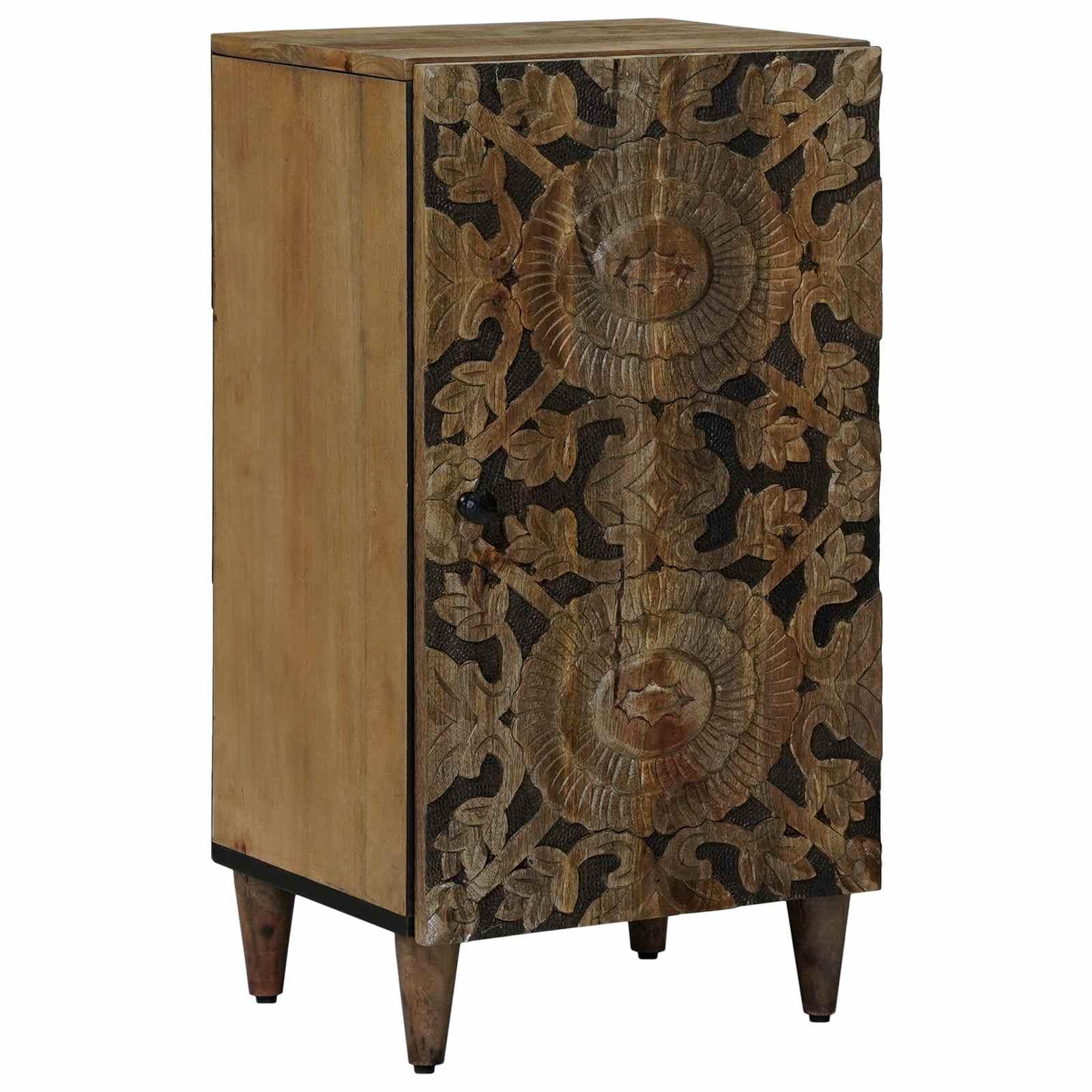 Sidebord med dør i massivt mangotræ - brun, 40 × 33,5 × 75 cm billede