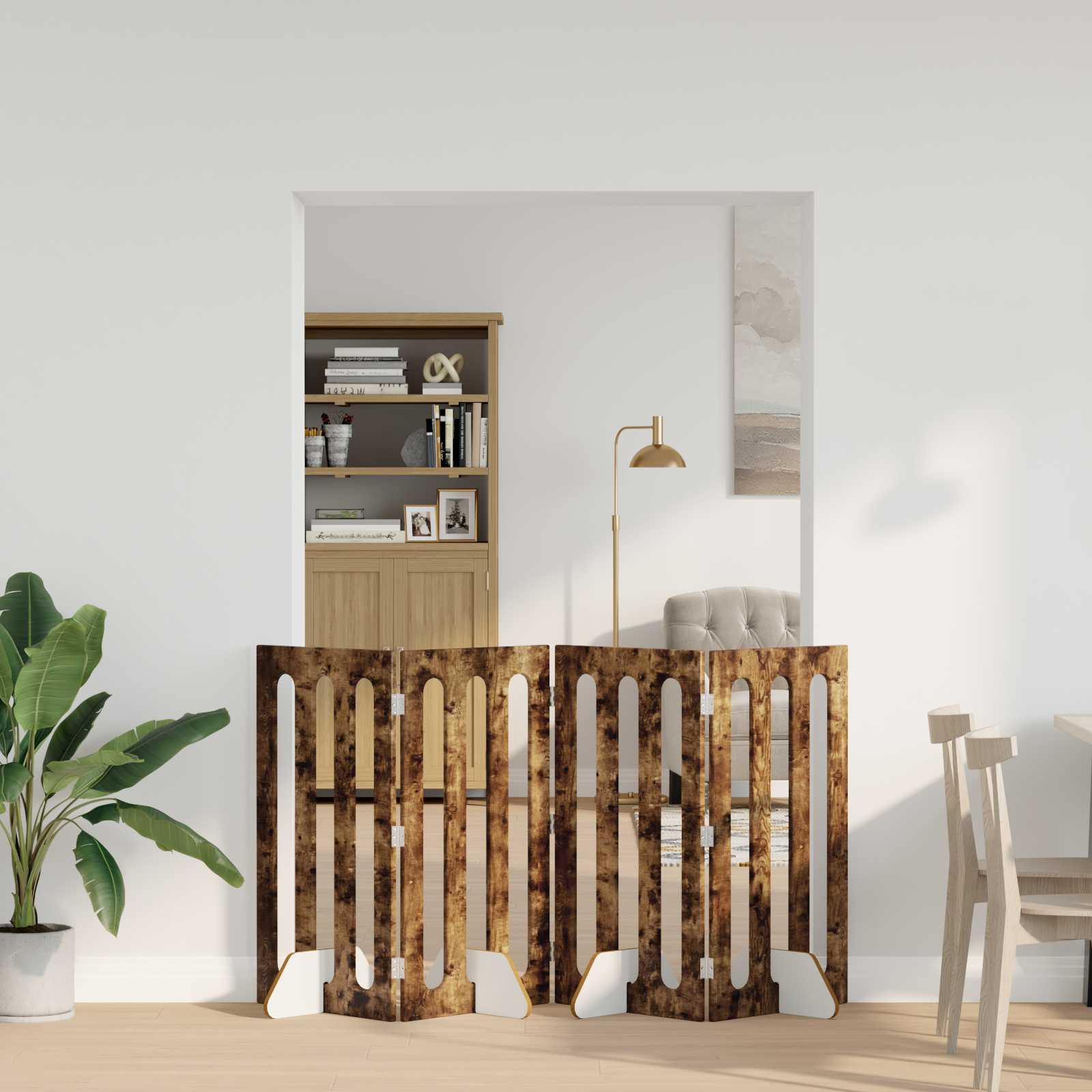 Foldbar hundegård 4 stk Røget Eg 201 x 38 x 90 cm billede