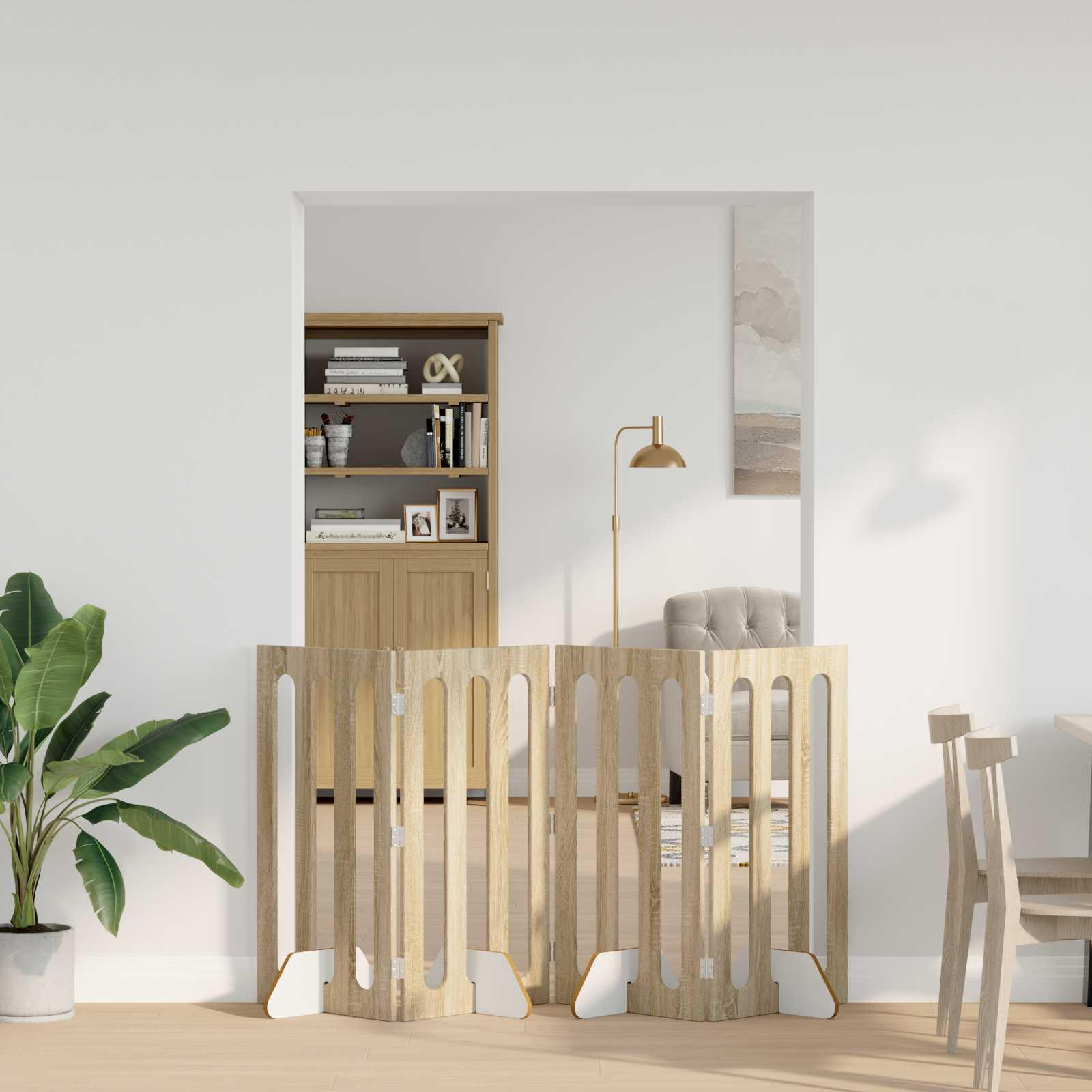 Foldbar hundegård 4 stk Sonoma eg 201 x 38 x 90 cm billede