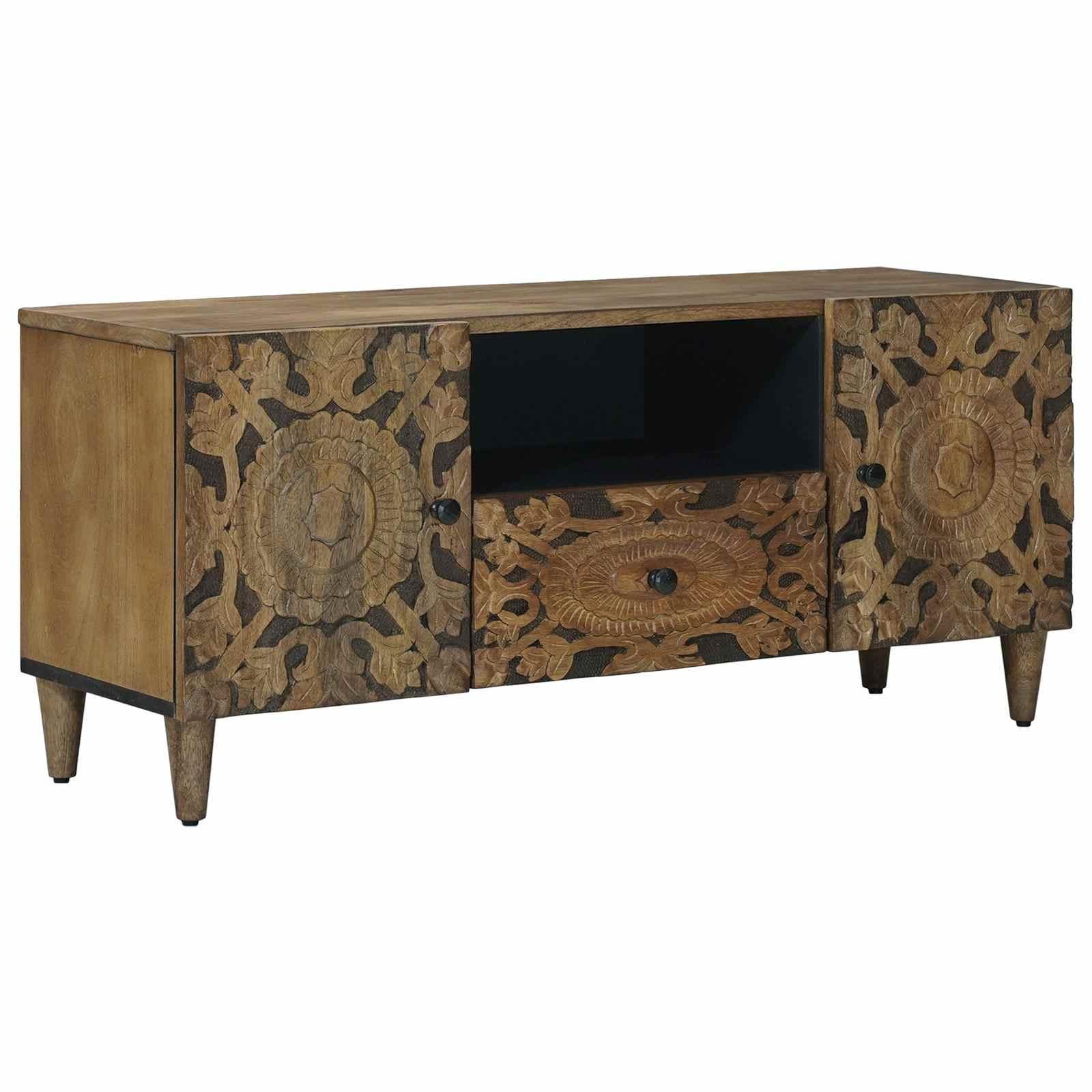 TV-skab med skuffe Brun 105 x 33,5 x 46 cm Massivt mangotræ billede