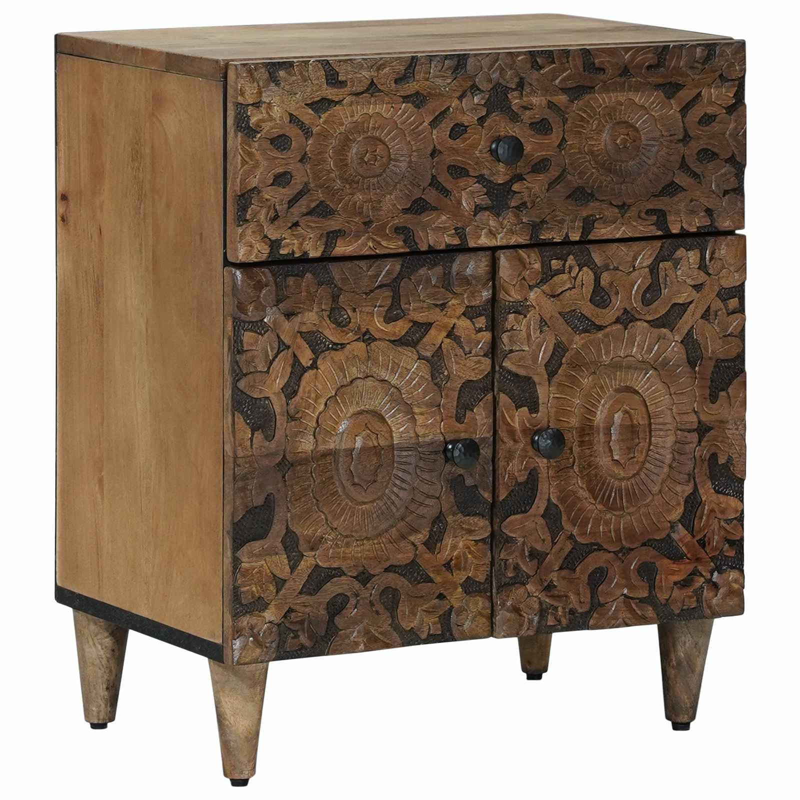 Sengekabinett med skuffe Brun 50 x 33 x 60 cm Massivt mangotræ billede