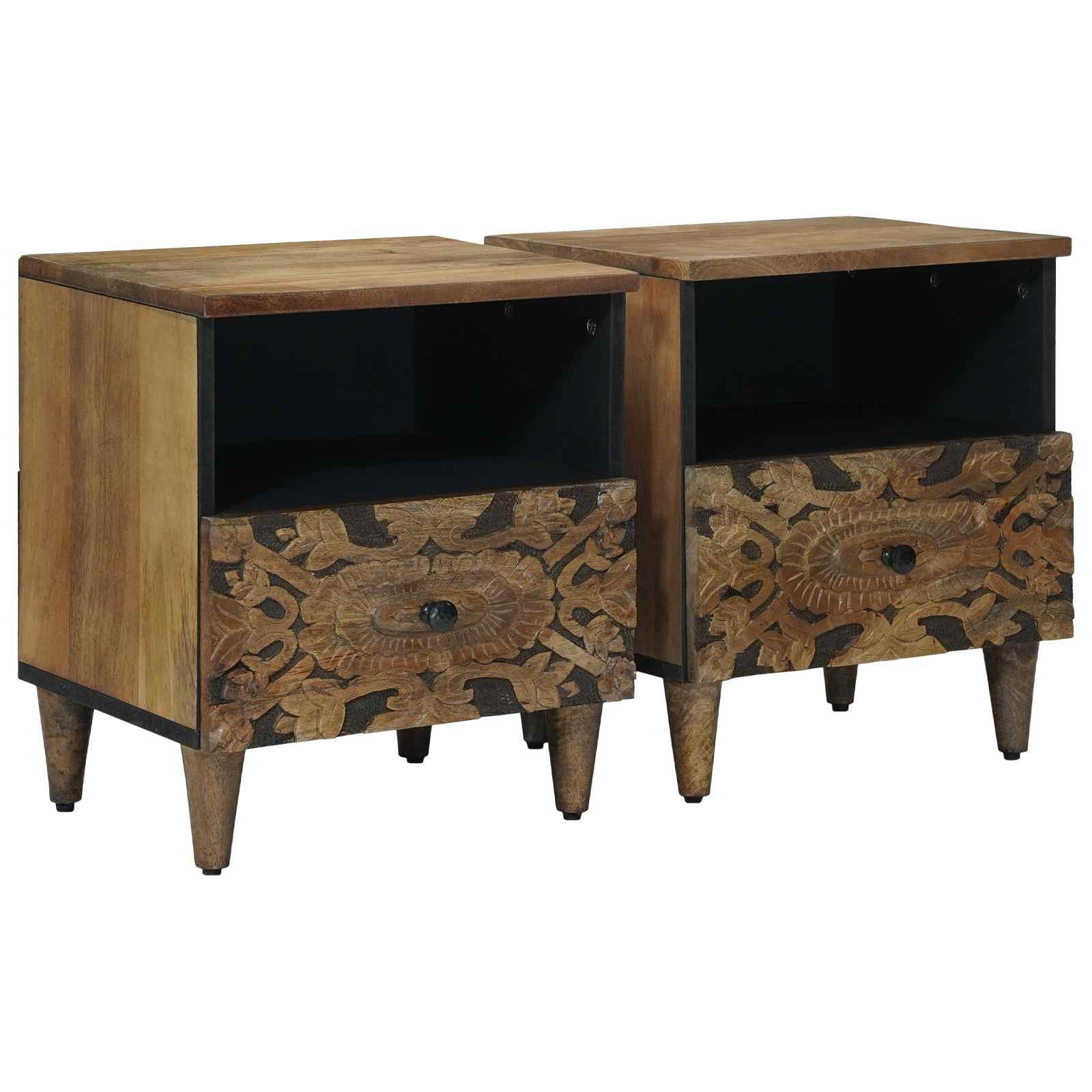 Sengekabinett 2 stk Brun 40 x 33 x 46 cm Massivt mangotræ billede