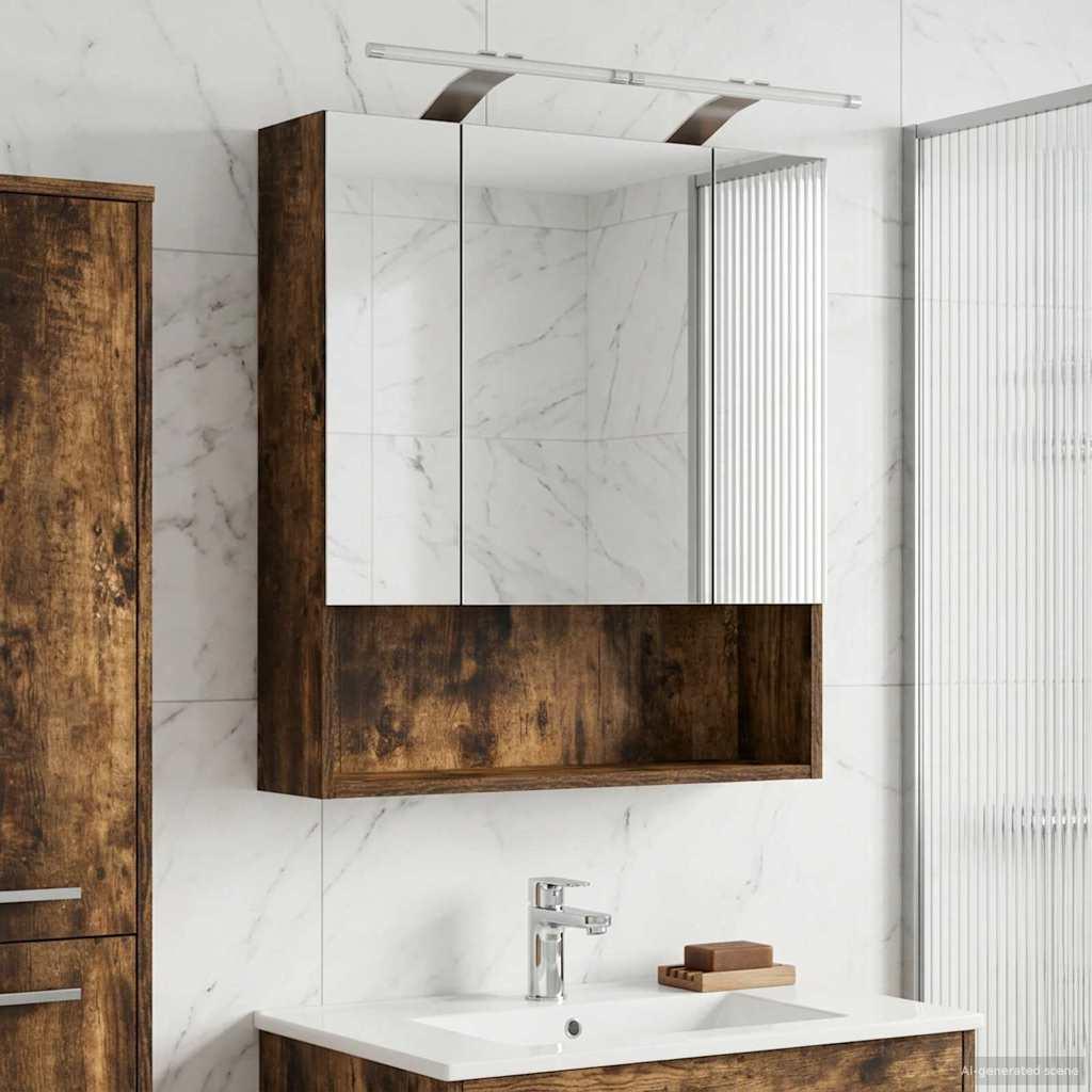Badeværelsesspejlskab med hylde Røget eg 60 x 14.5 x 70 cm billede