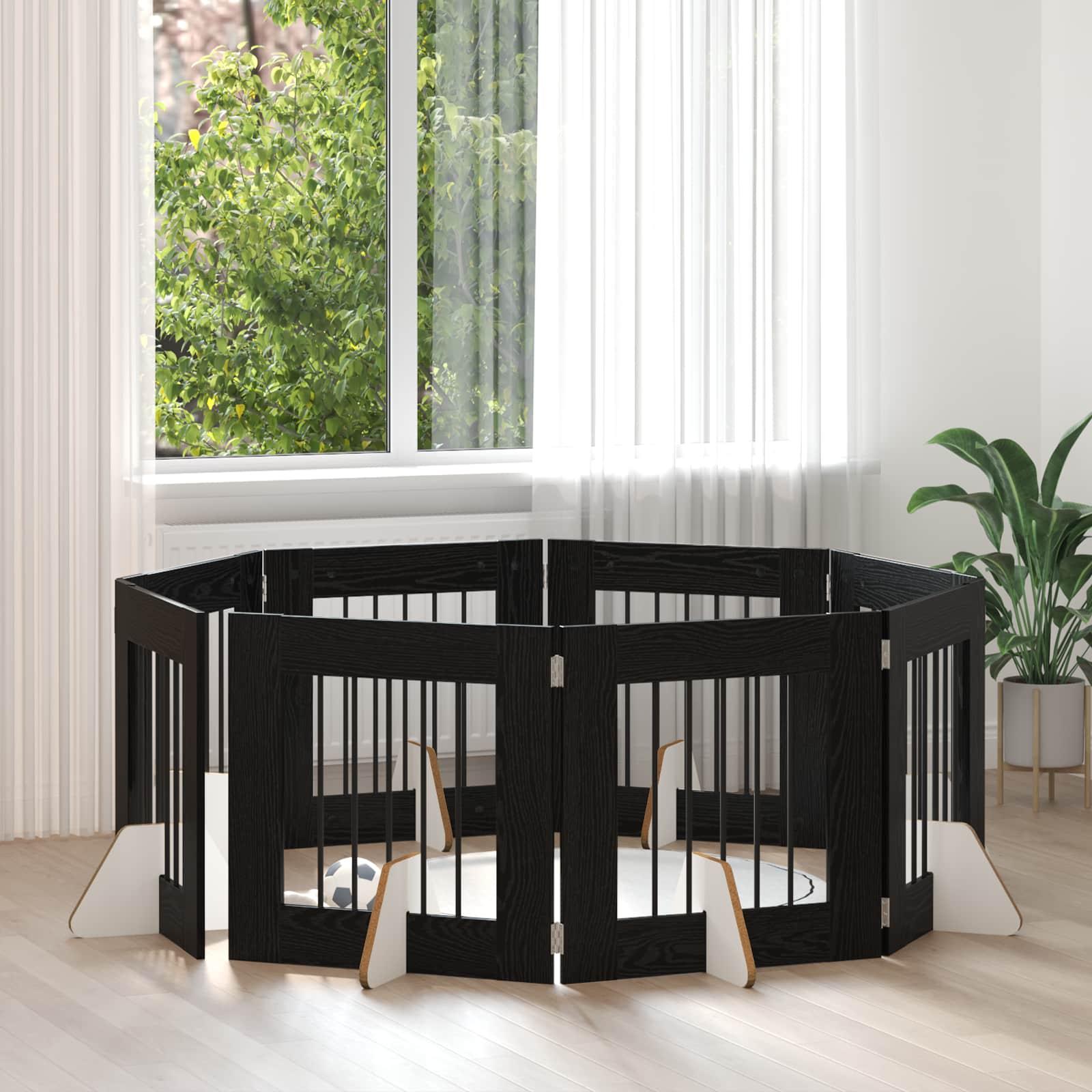 Hundehegn med stativer 8 stk Sort eg 60 x 60 cm Konstrueret træ billede