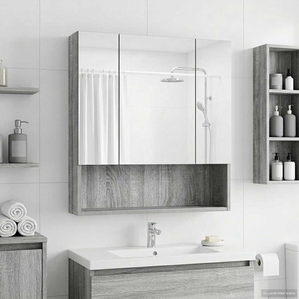 Badeværelsesspejlskab med hylde Grå Sonoma 60 x 14.5 x 70 cm billede
