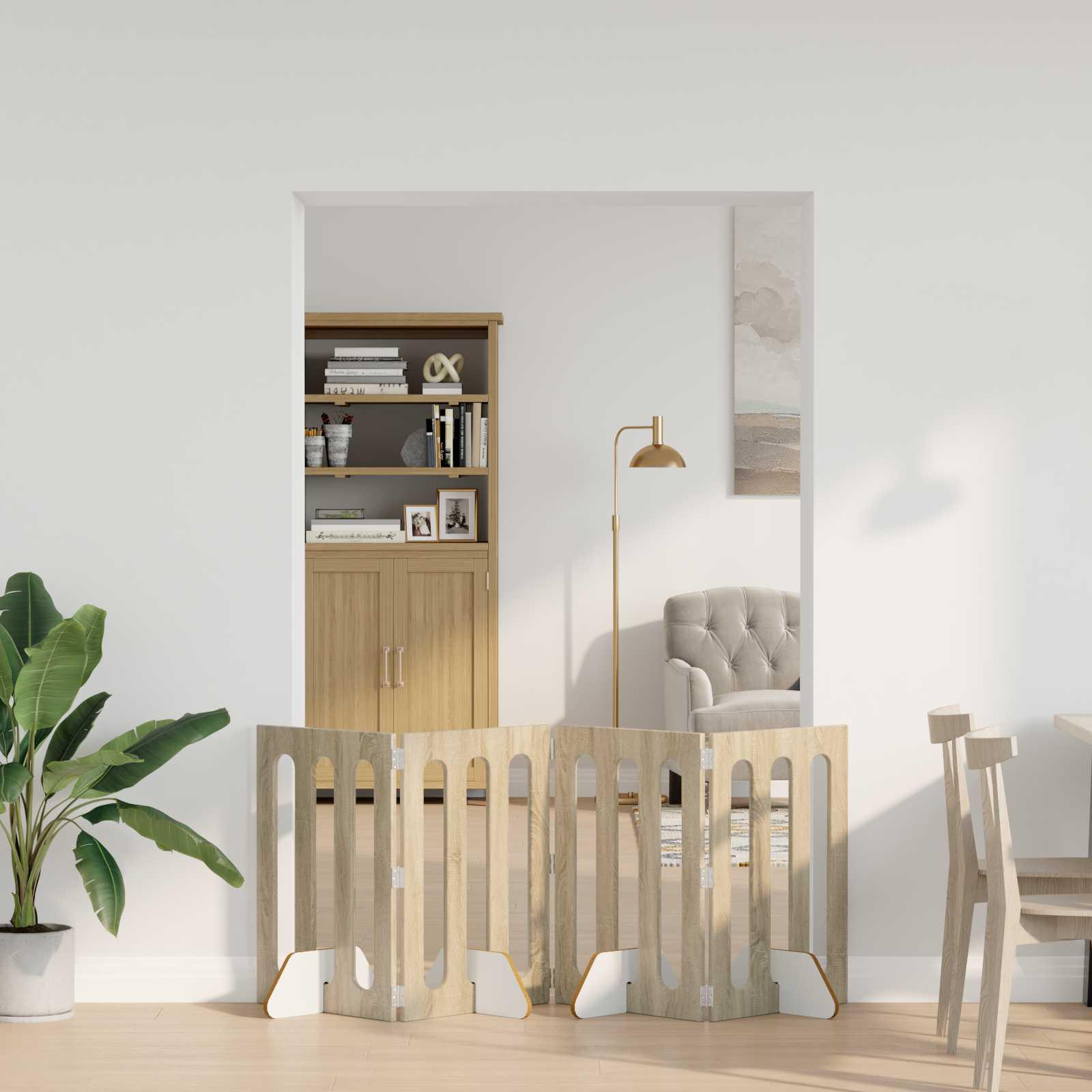 Foldbar hundegård 4 stk Sonoma eg 201 x 38 x 70 cm billede