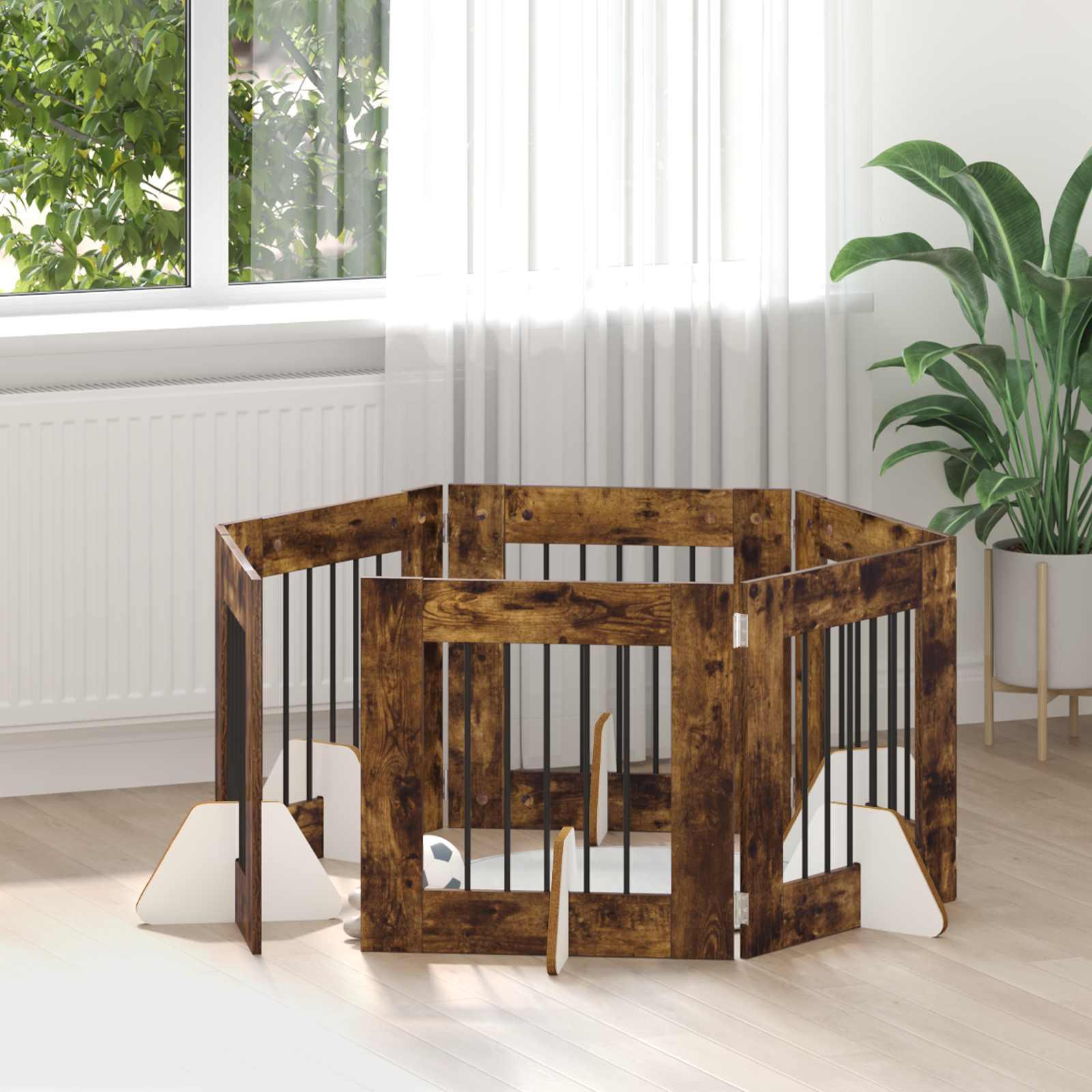 Hundehegn med stativer 6 stk Røget eg 60 x 60 cm billede