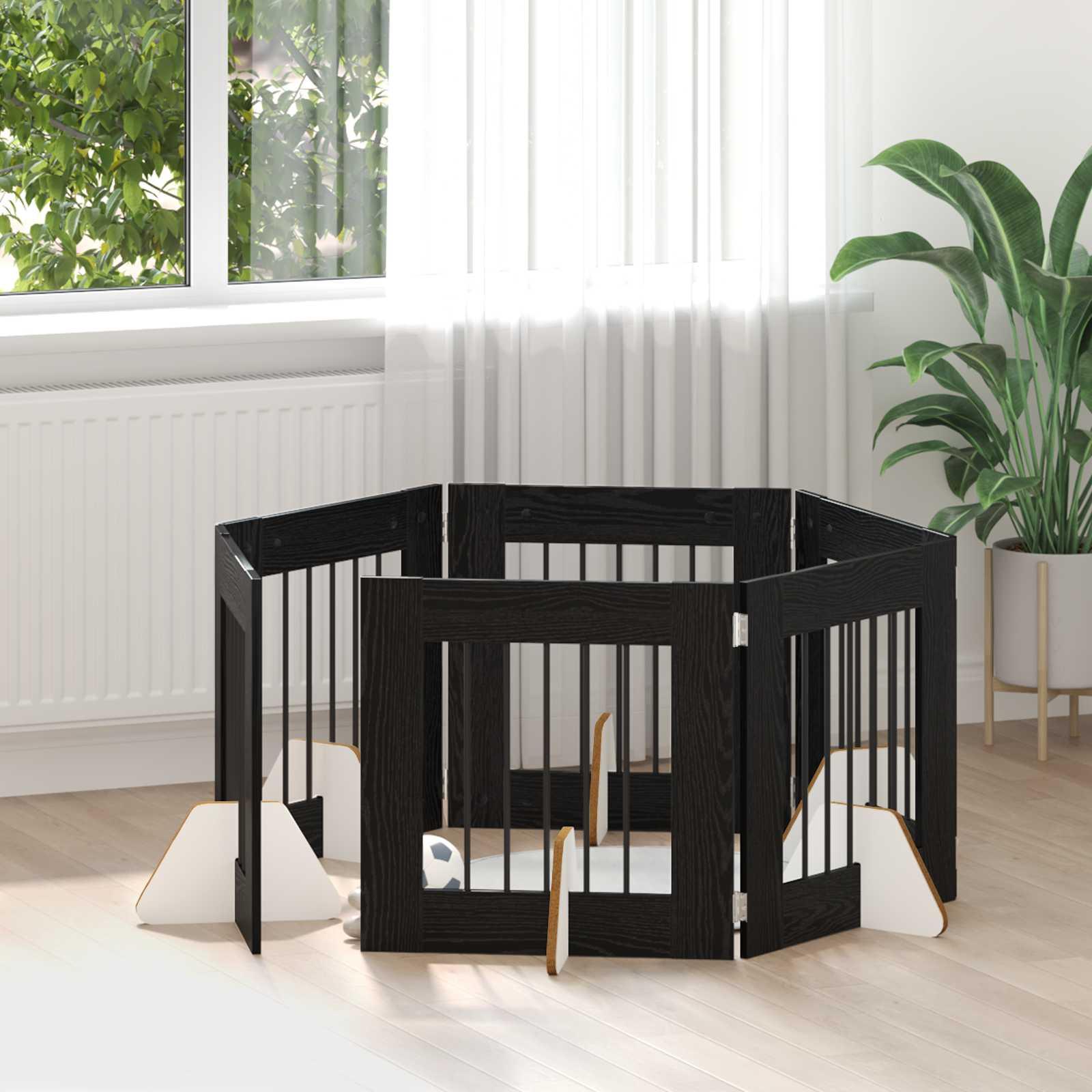 Hundehegn med stativer 6 stk Sort eg 60 x 60 cm Konstrueret træ billede
