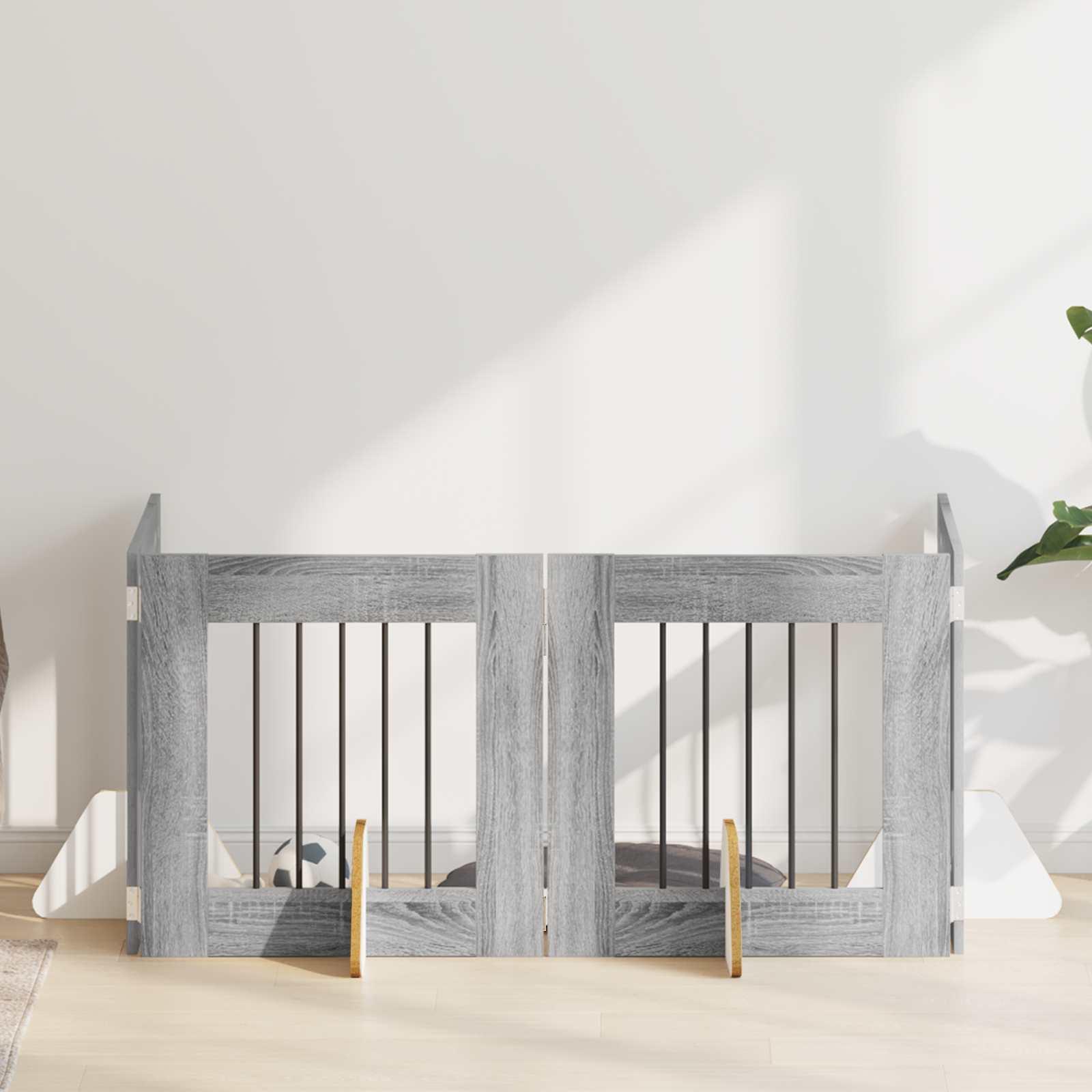 Hundehegn med stativer 4 stk Grå sonoma-eg 60 x 60 cm billede