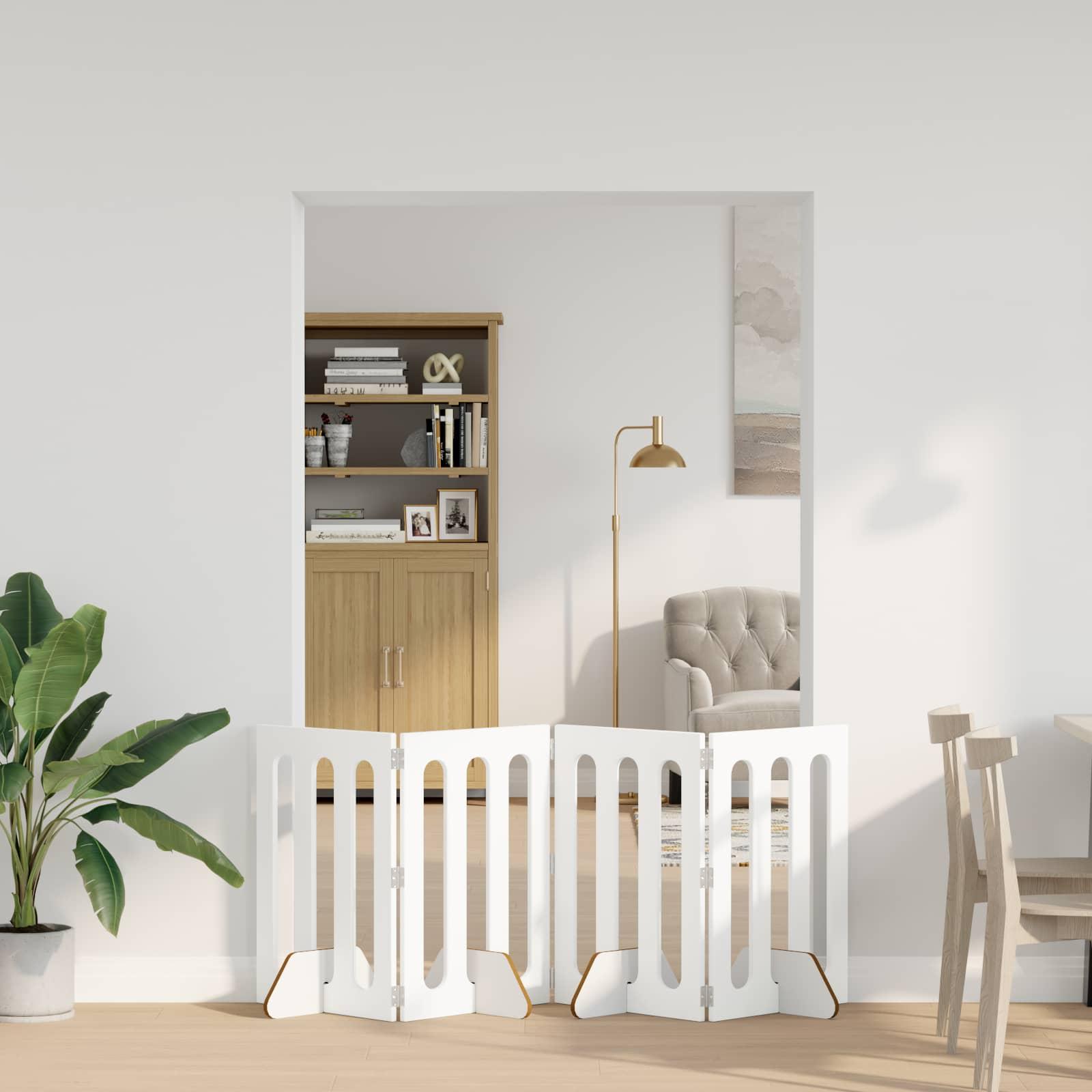 Foldbar hundegård 4 stk Hvid 201 x 38 x 70 cm Konstrueret træ billede