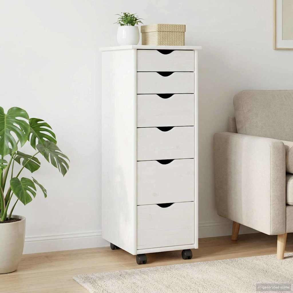 Rullende skab med hjul Hvid 34 x 39 x 93,5 cm Massivt fyrretræ billede