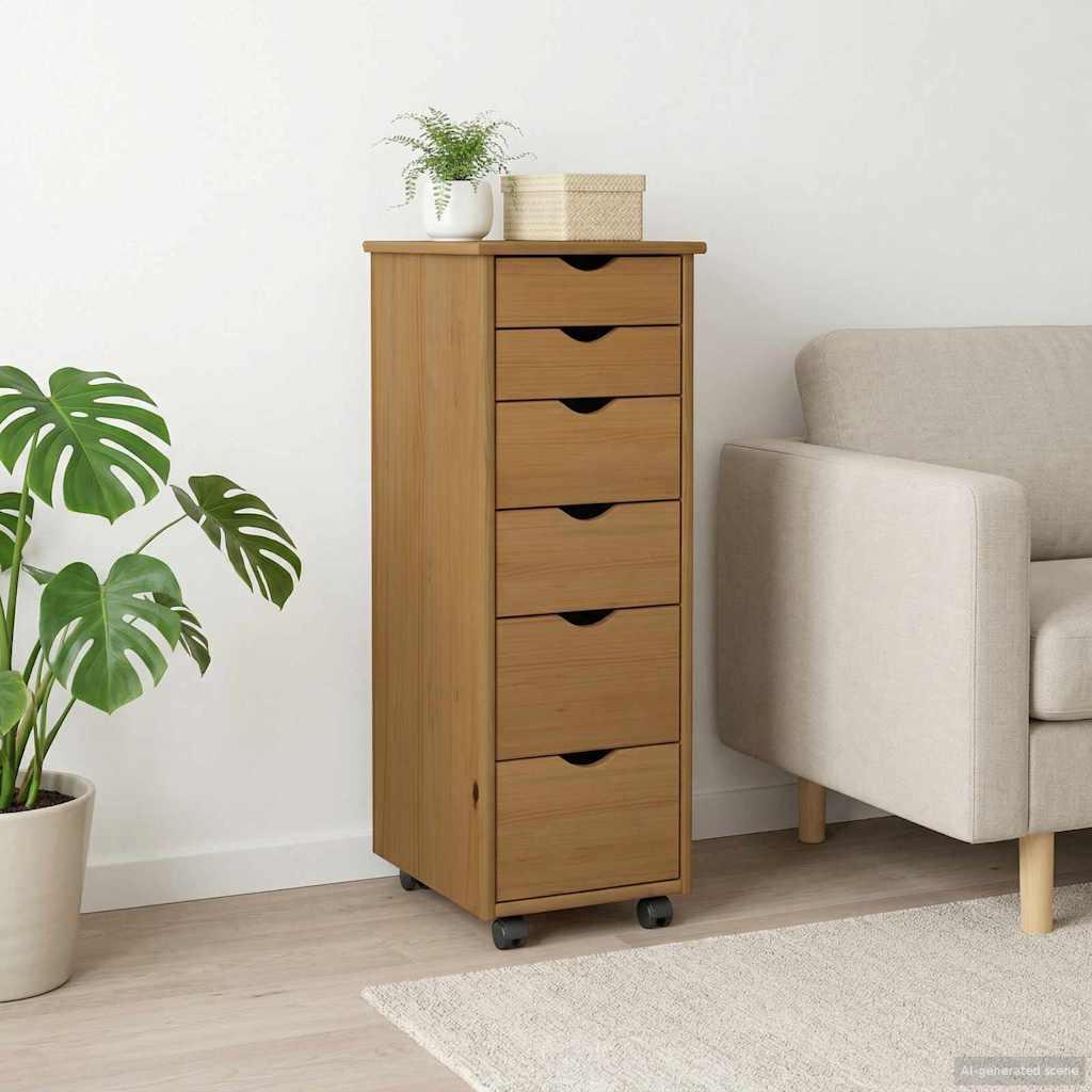 Rullende skab Honningbrun 34 x 39 x 93,5 cm Massivt fyrretræ billede