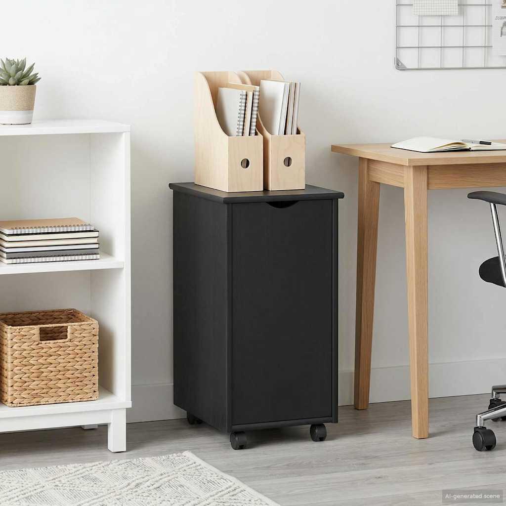Rullende skab med hjul Sort 34 x 39 x 65,5 cm Massivt fyrretræ billede