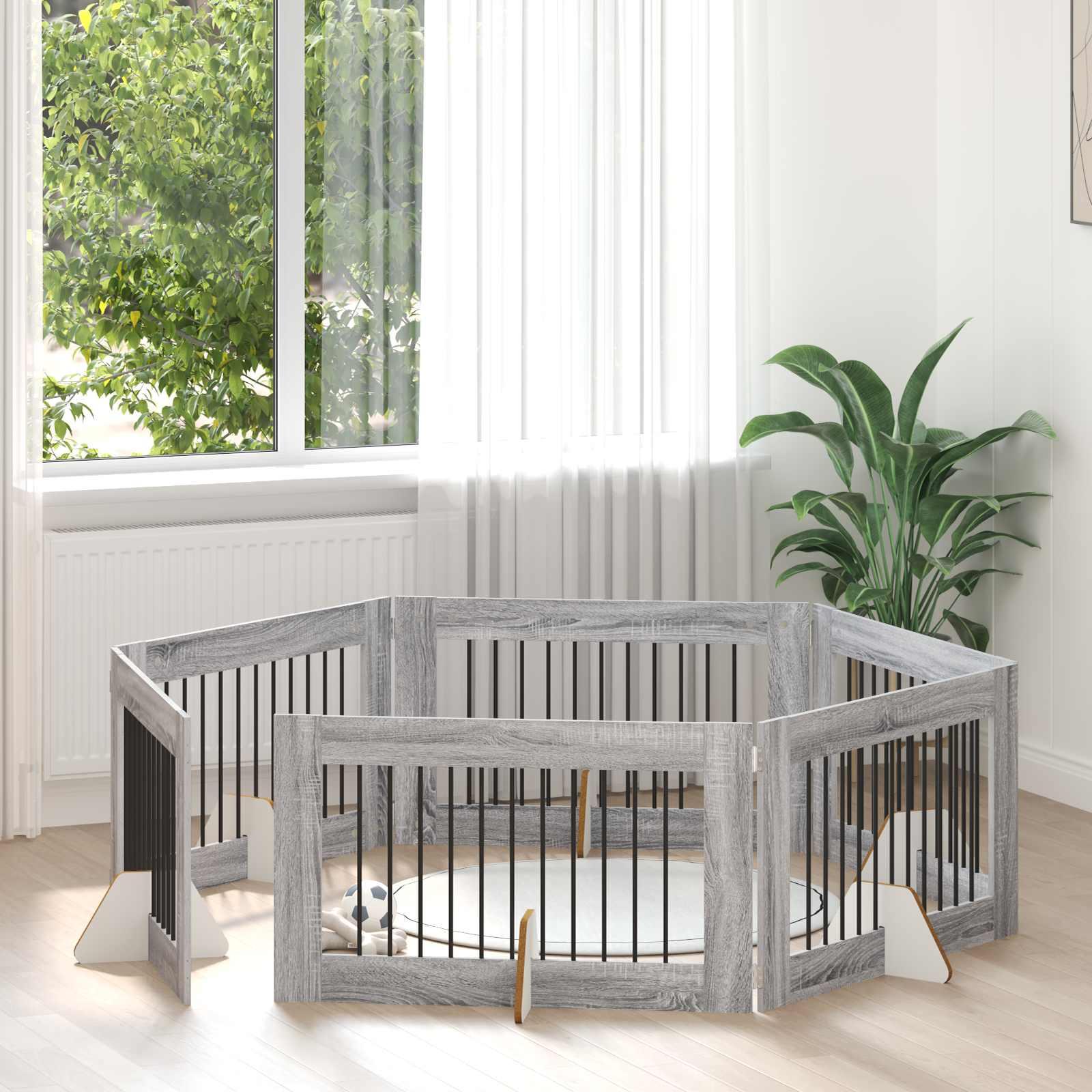 Hundehegn med stativer 6 stk Grå sonoma-eg 100 x 60 cm billede