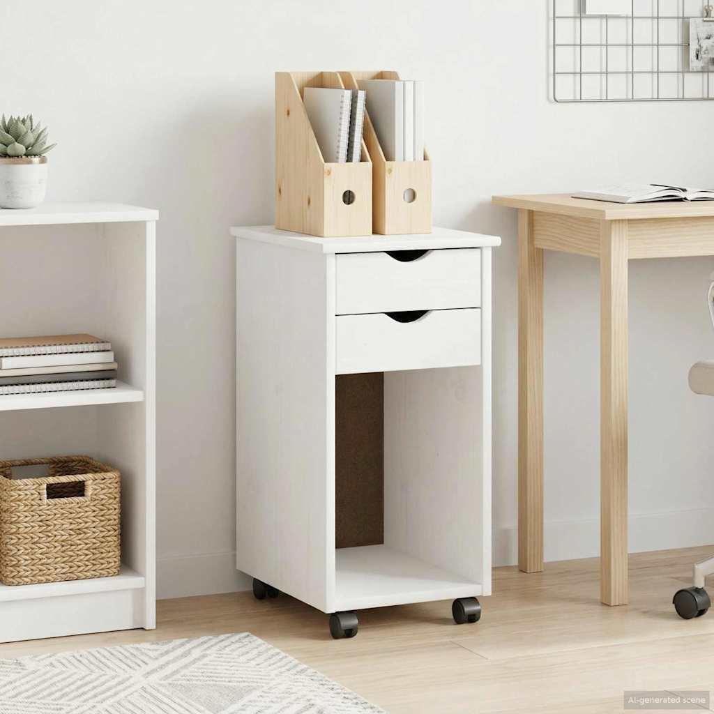 Rullende skab med hjul Hvid 34 x 39 x 65,5 cm Massivt fyrretræ billede