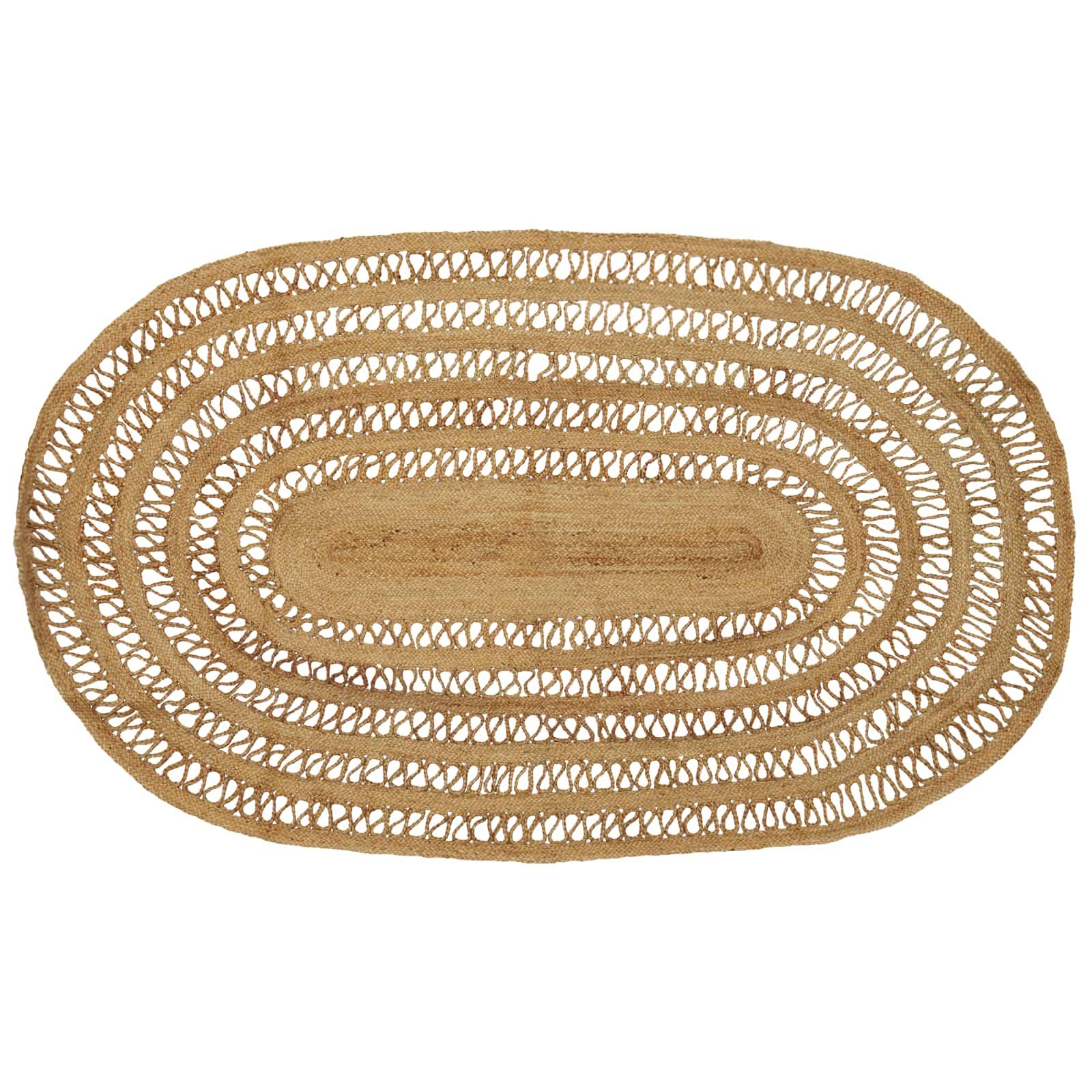 Områdetæppe i jute - naturfarvet 152 × 245 cm, ovalt hulmønster billede