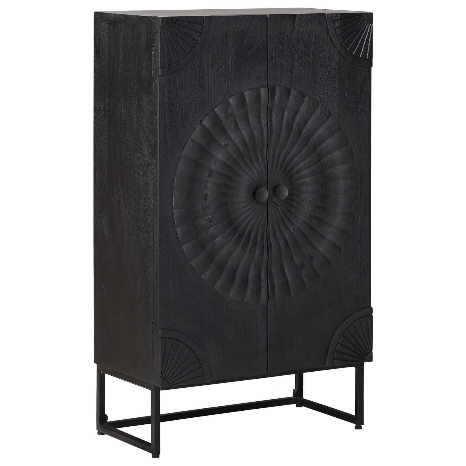 Highboard Sort 55 x 30 x 95 cm Massivt Mango Træ og Ingeniørtræ billede