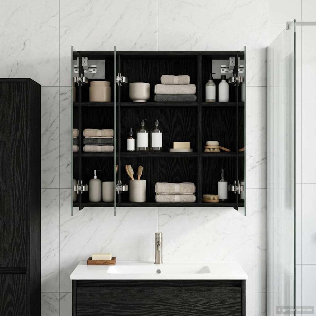 Badeværelsesspejlskab Sort eg 63,5 x 16 x 62,5 cm billede