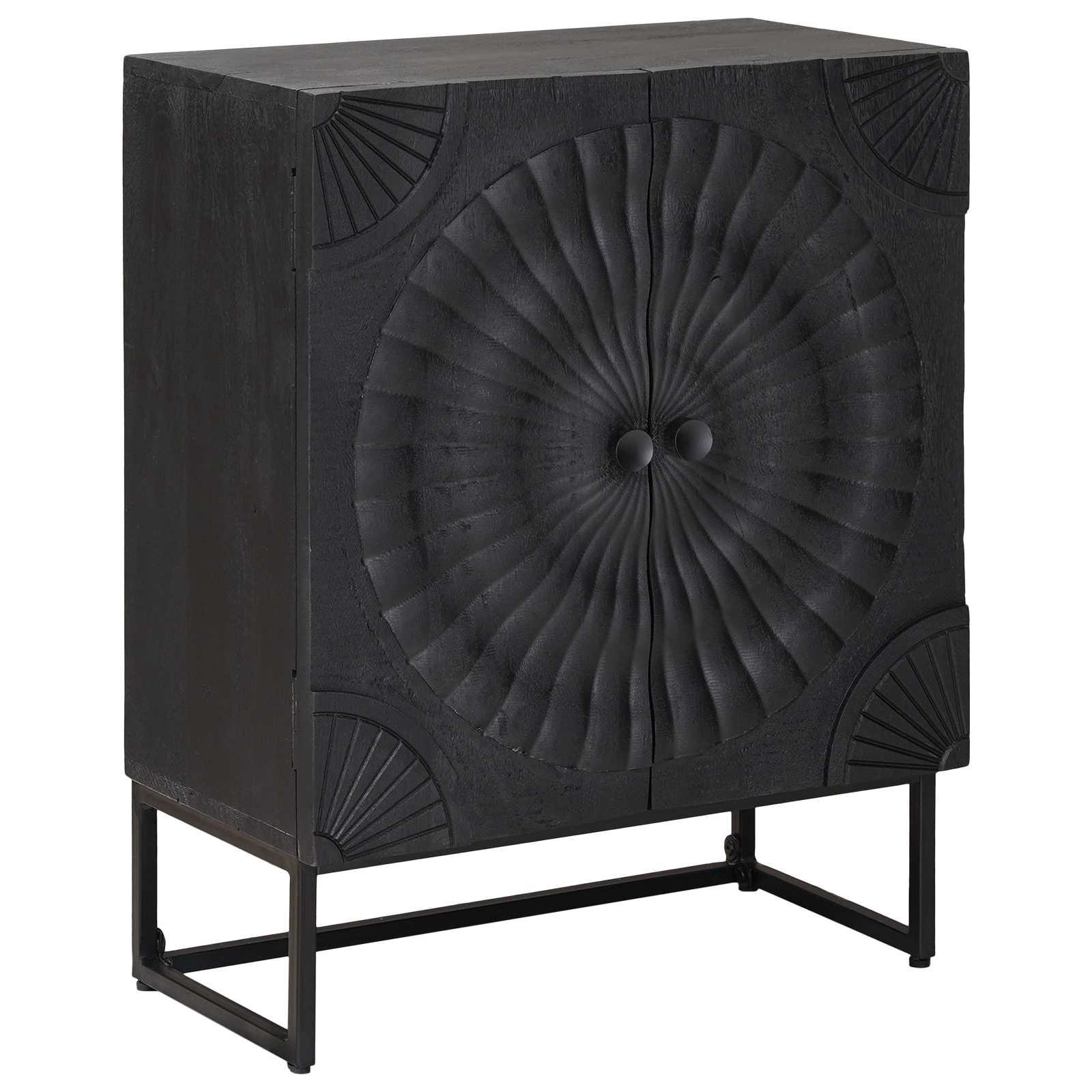 Sidebord Sort 55 x 30 x 70 cm Massivt Mango Træ og Ingeniørtræ billede