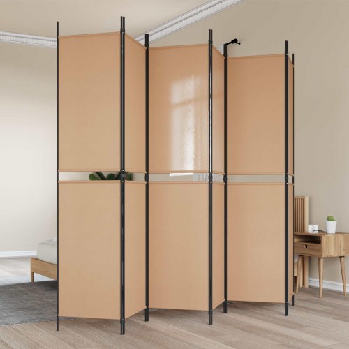 6-panel rumdeler i stof - beige, 300 × 220 cm, foldbar