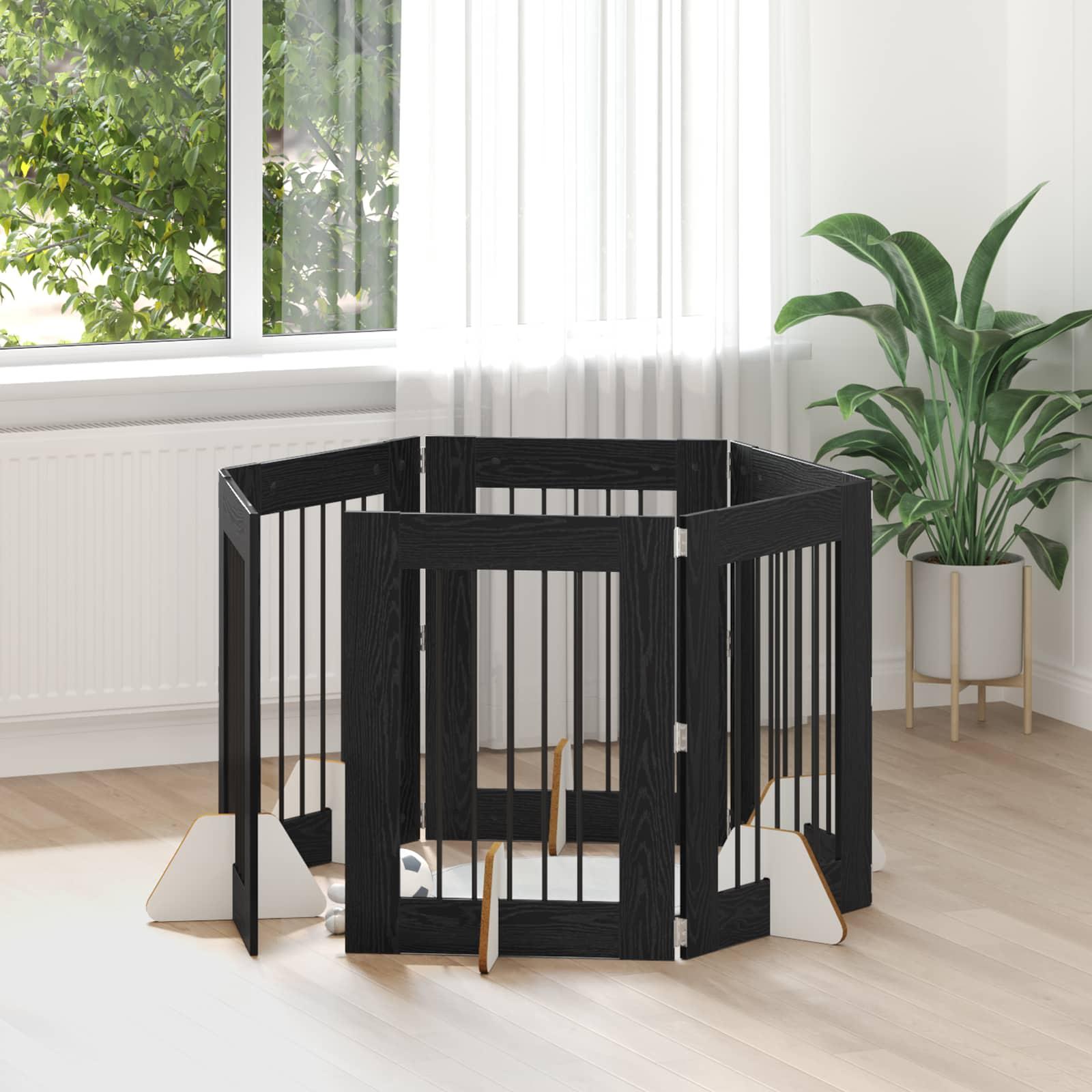 Hundehegn med stativer 6 stk Sort eg 60 x 80 cm Konstrueret træ billede