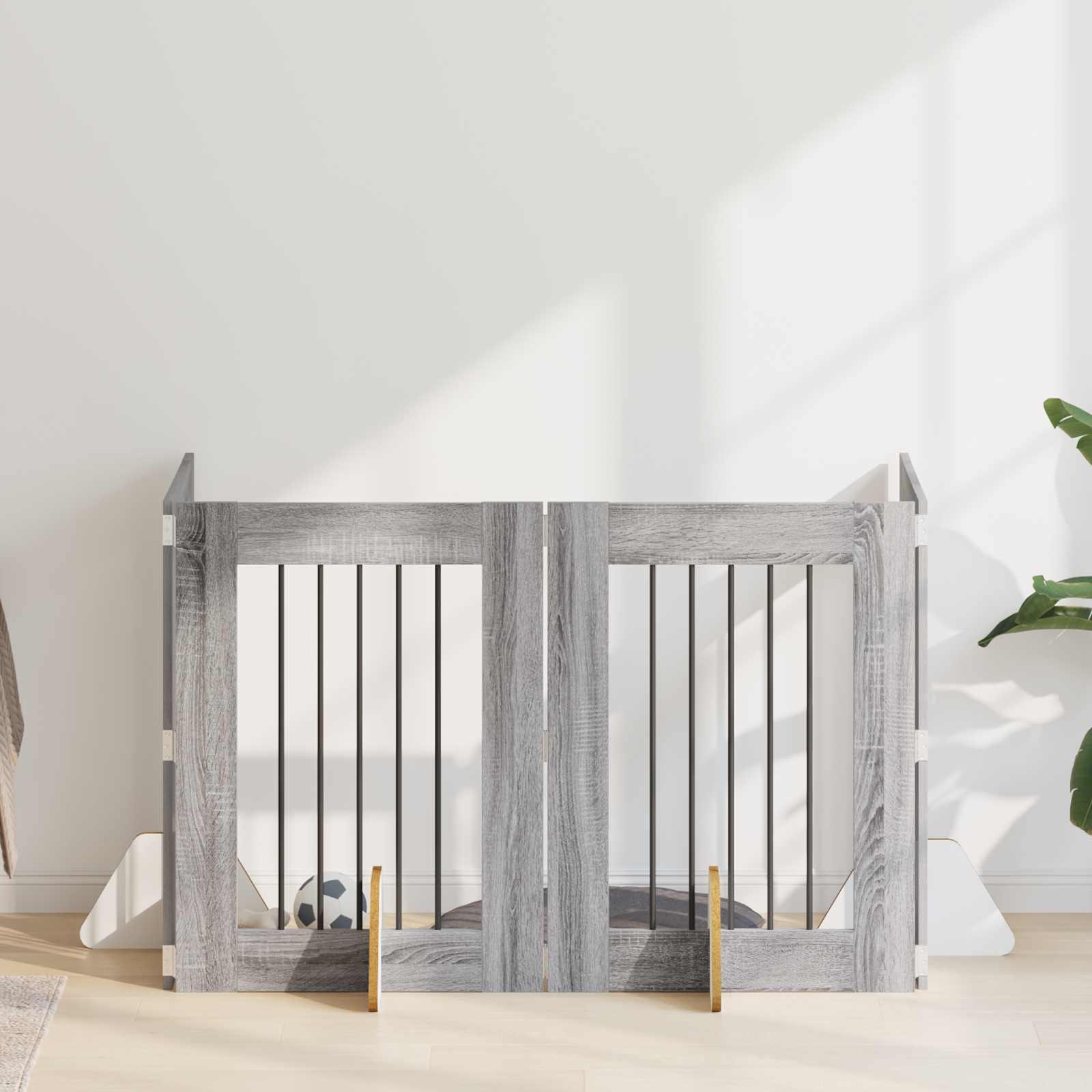 Hundehegn med stativer 4 stk Grå sonoma-eg 60 x 80 cm billede