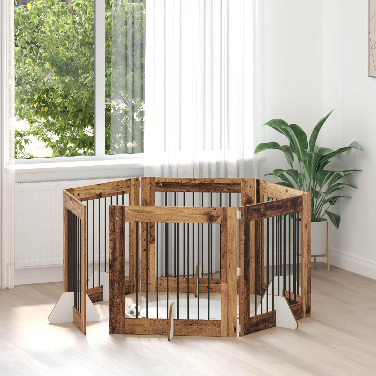 Hundehegn med stativer 6 stk Gammelt træ 80 x 80 cm billede