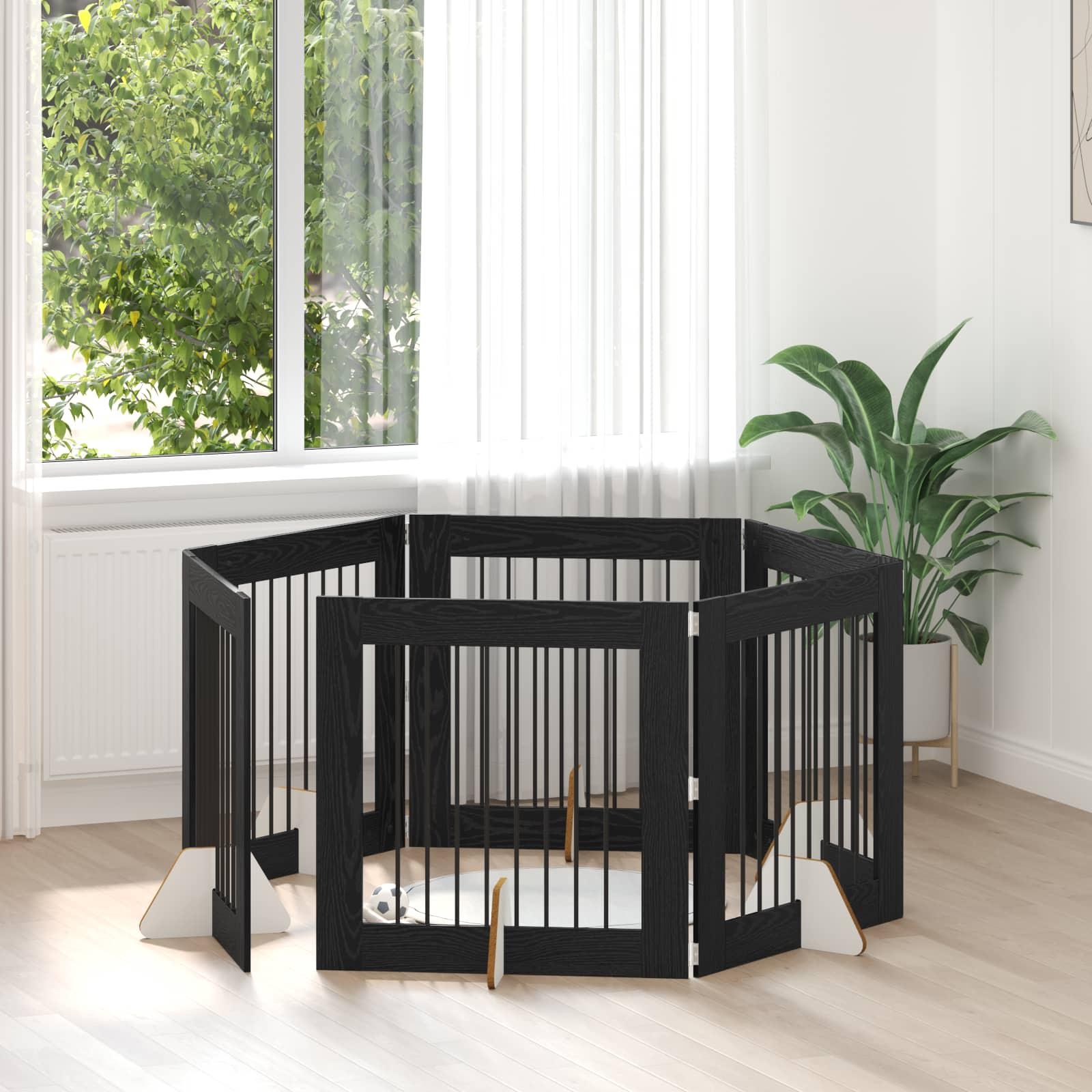 Hundehegn med stativer 6 stk Sort eg 80 x 80 cm Konstrueret træ billede