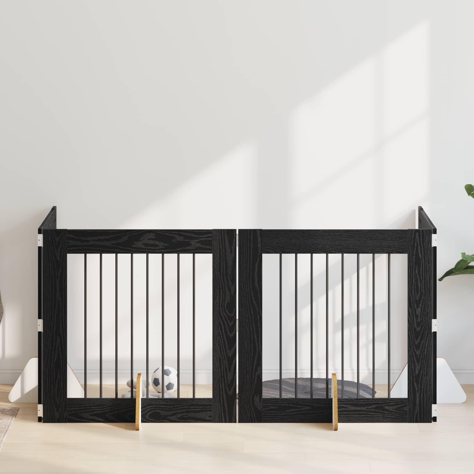Hundehegn med stativer 4 stk Sort eg 80 x 80 cm Konstrueret træ billede
