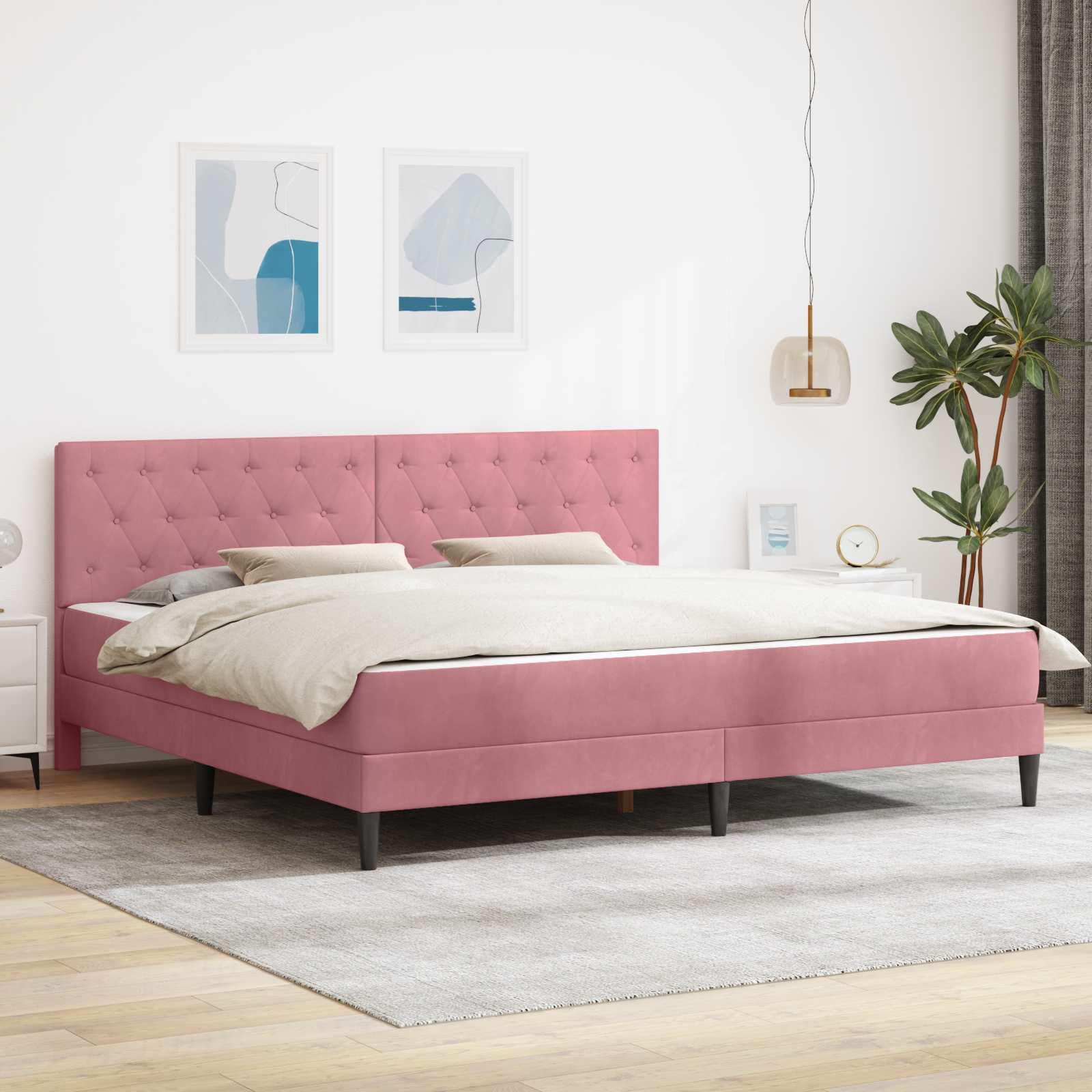 Sengeramme med madras med hovedgærde Lyserød 200 x 200 cm Fløjl billede