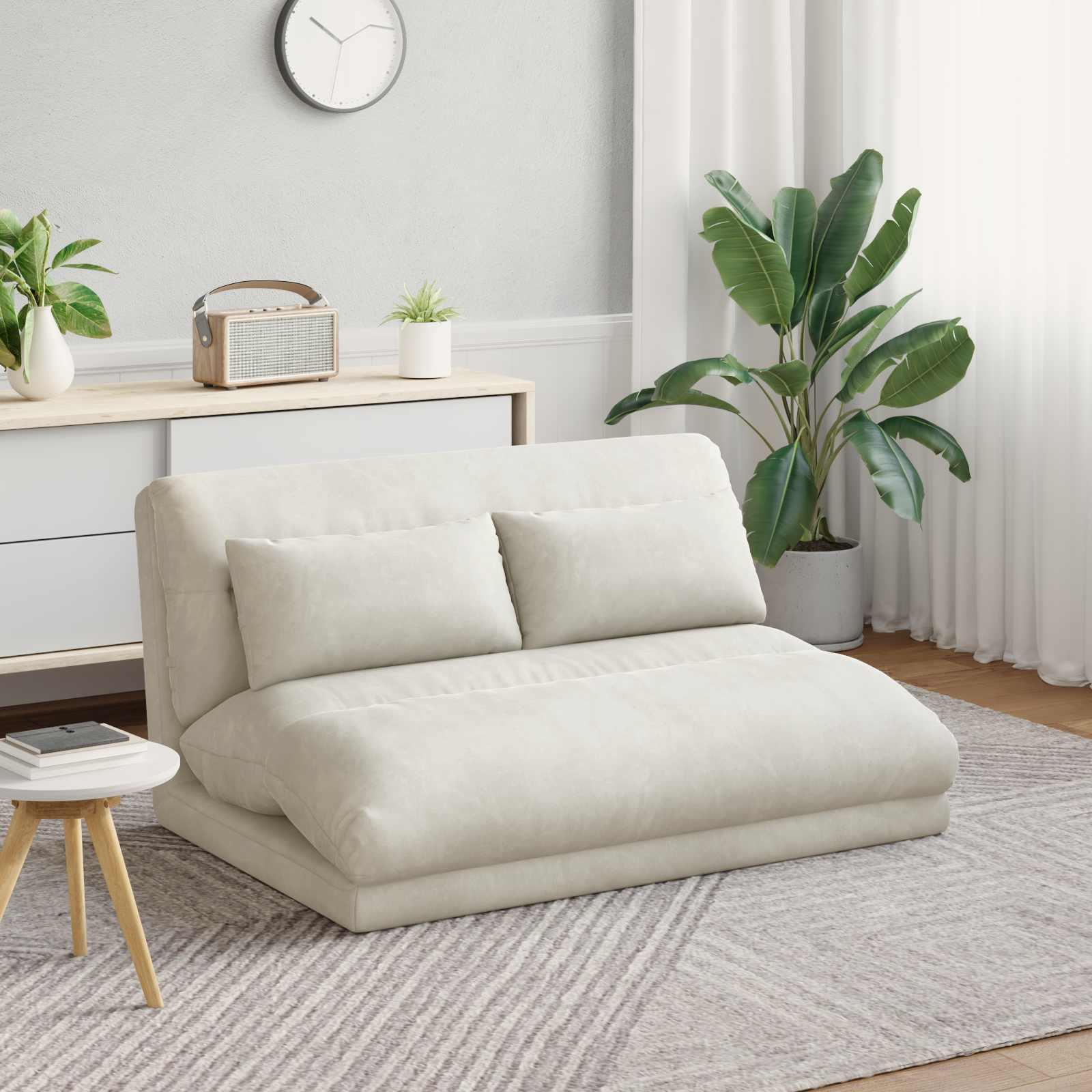 Gulvstol Creme 110 x 82 x 55 cm Fløjl billede