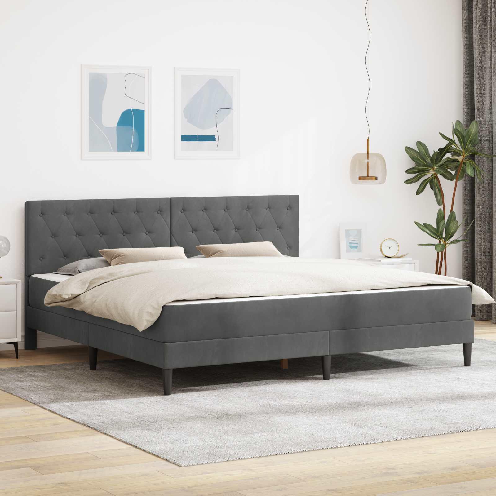 Sengeramme med madras Mørkegrå 180 x 200 cm Fløjl billede