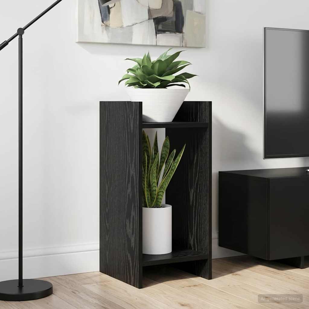 Planteholder med hylde Sort Eg 30 x 30 x 60 cm Konstrueret træ billede