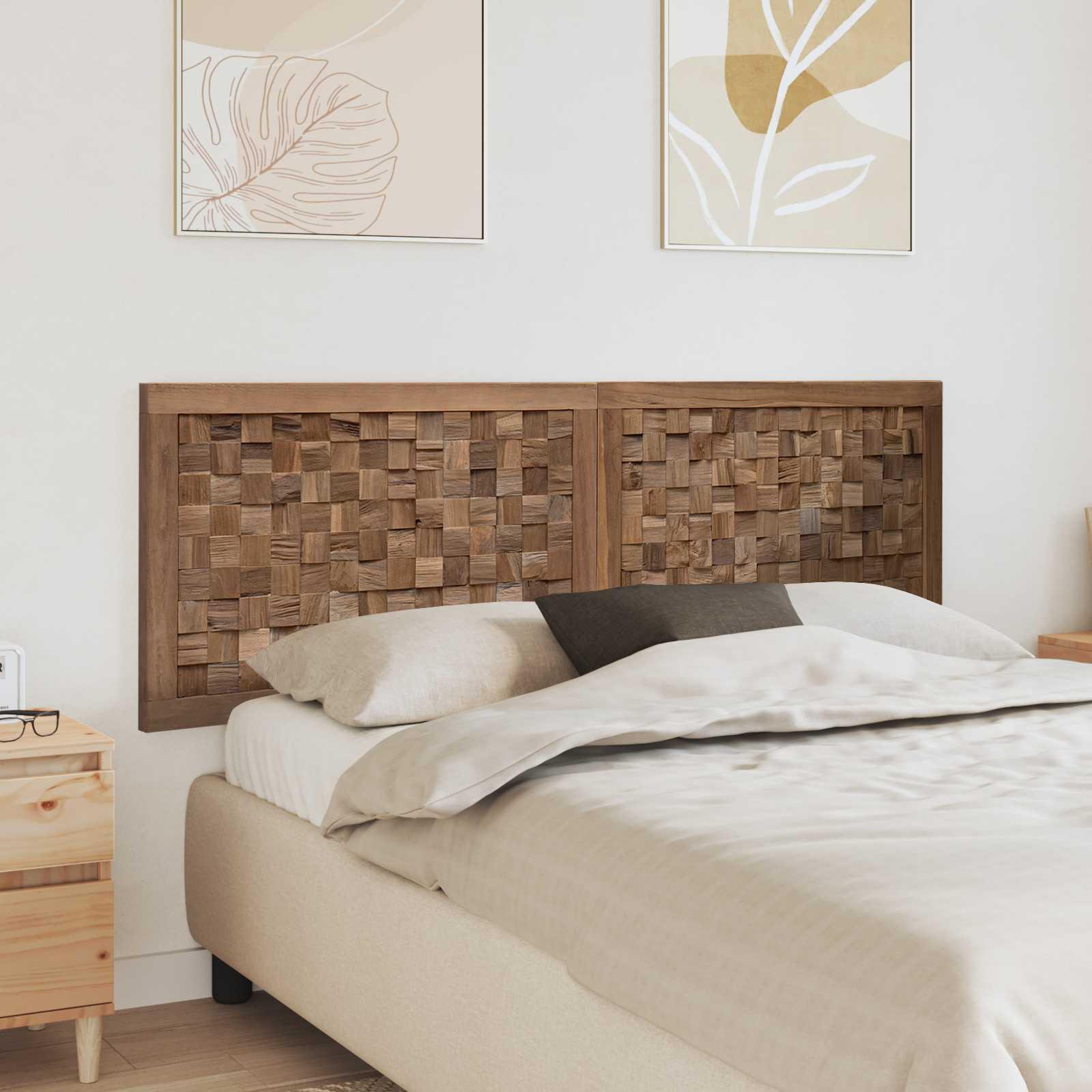 Sengegavl i naturfarvet massiv teaktræ - 160 × 55 cm, vægmonteret