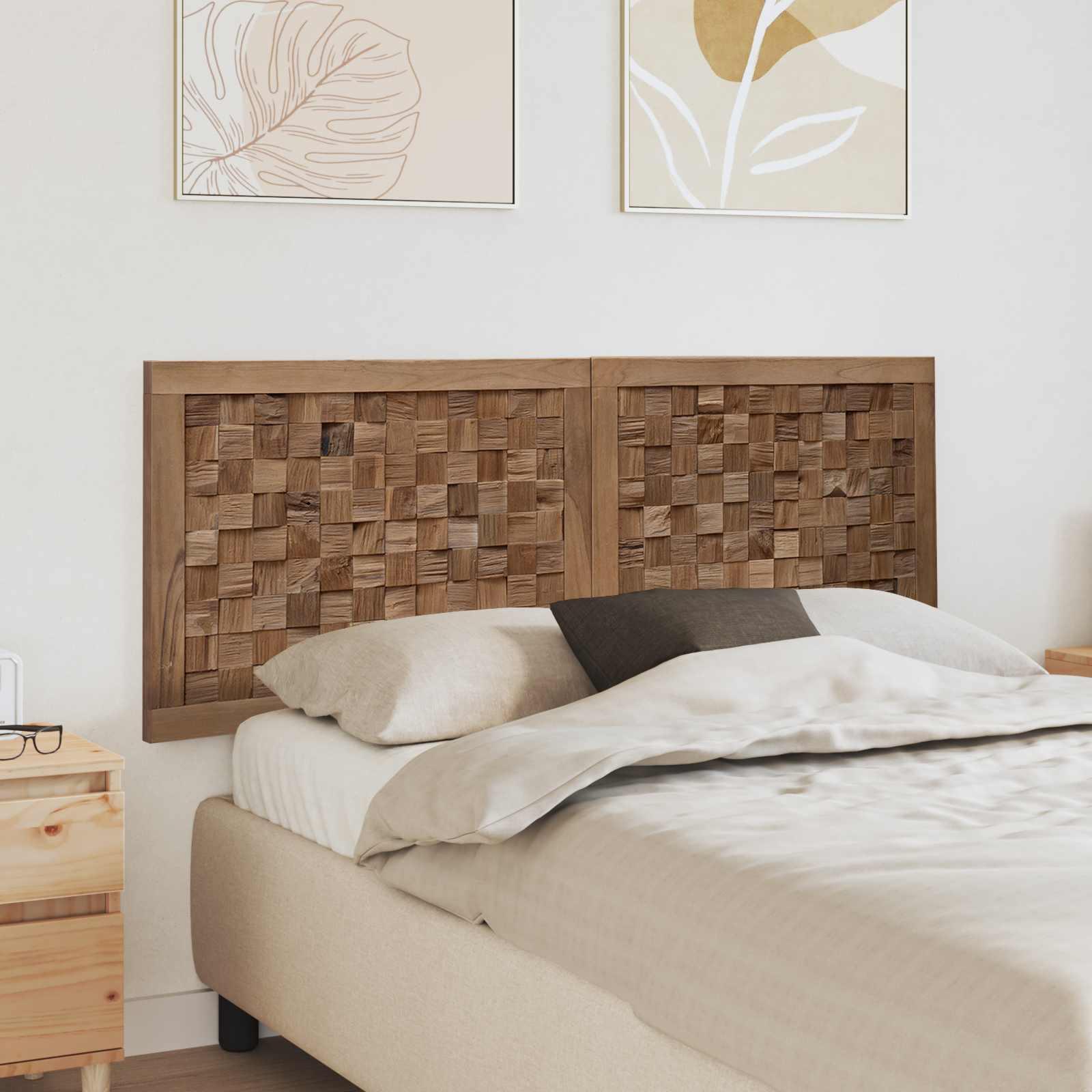 Sengegavl i massiv teak - natur, vægmonteret 140 × 55 cm