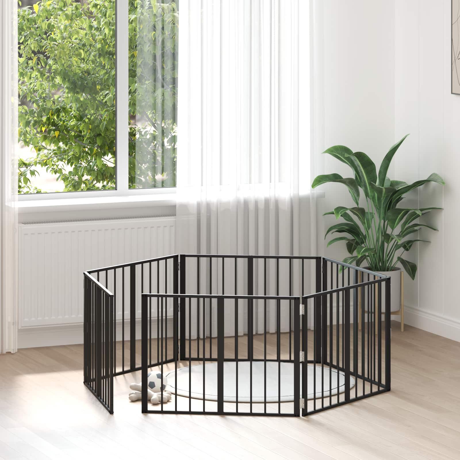 Hundedør 6 stk Sort 80 x 60 cm Galvaniseret stål billede