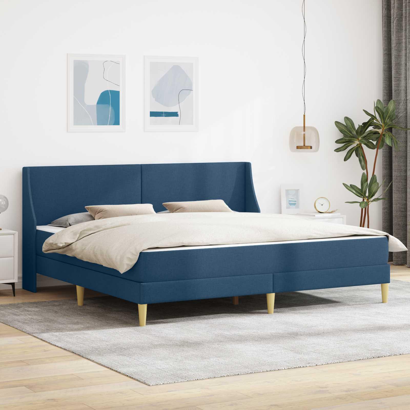 Sengeramme med madras med hovedgærde Blå 180 x 200 cm Polyester billede