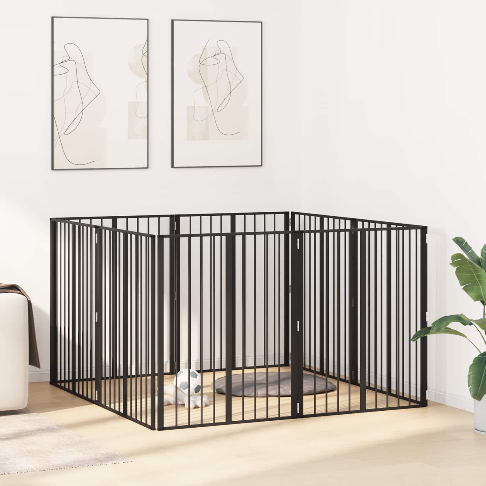 Hundedør 8 stk Sort 80 x 100 cm Galvaniseret stål billede