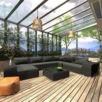 Haveloungesæt 10 dele med hynder polyrattan sort