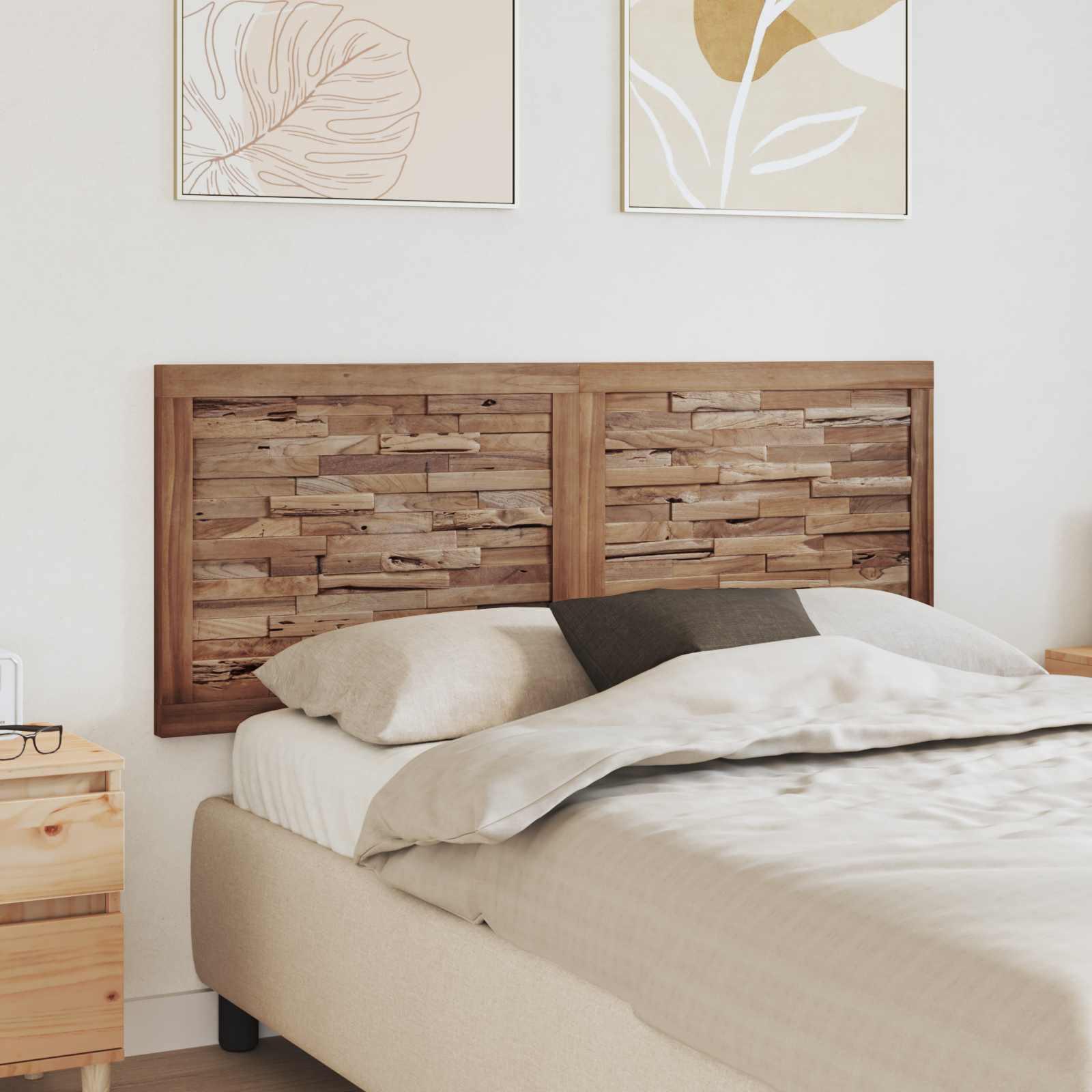 Sengegavl i naturfarvet massiv teaktræ - 140 × 55 cm, vægmonteret